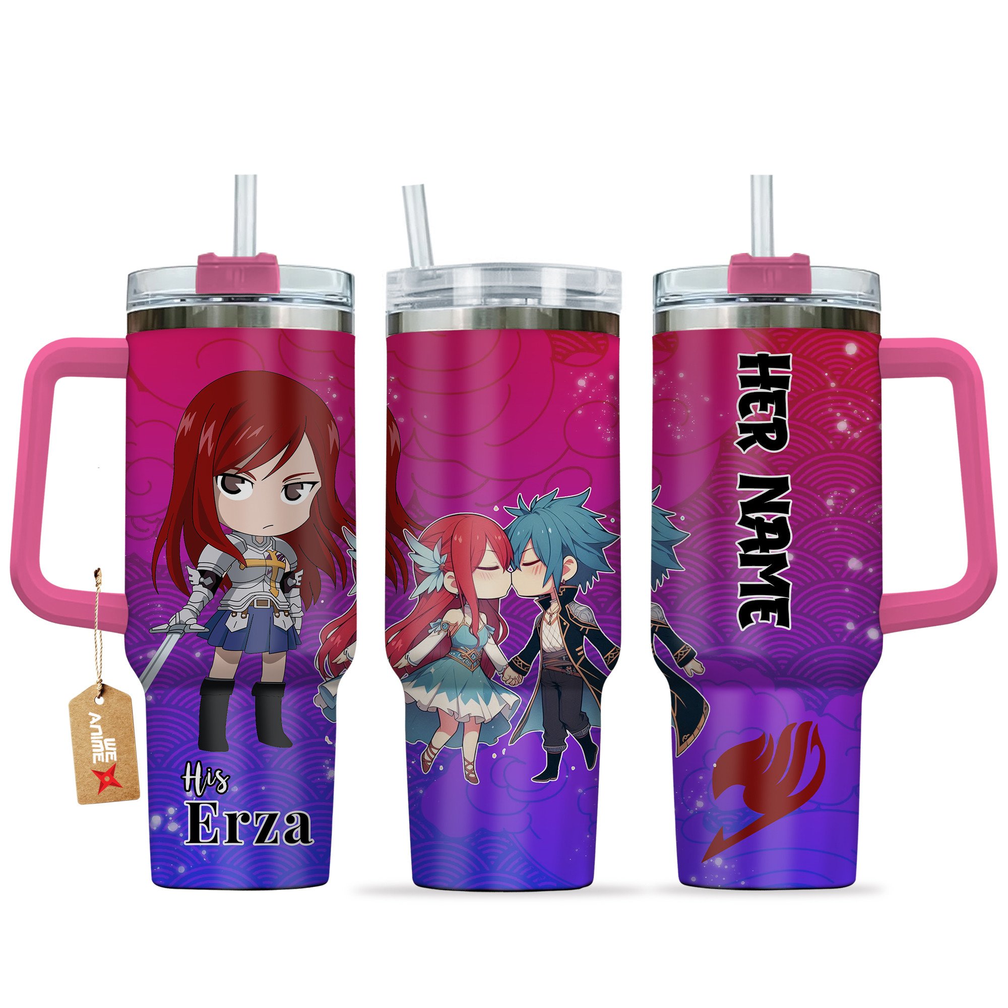 Hydratemerch Erza Scarlet Fairy Tail Anime Valentine Custom Stanley Quencher 40oz Stainless Steel Tumbler With Handle