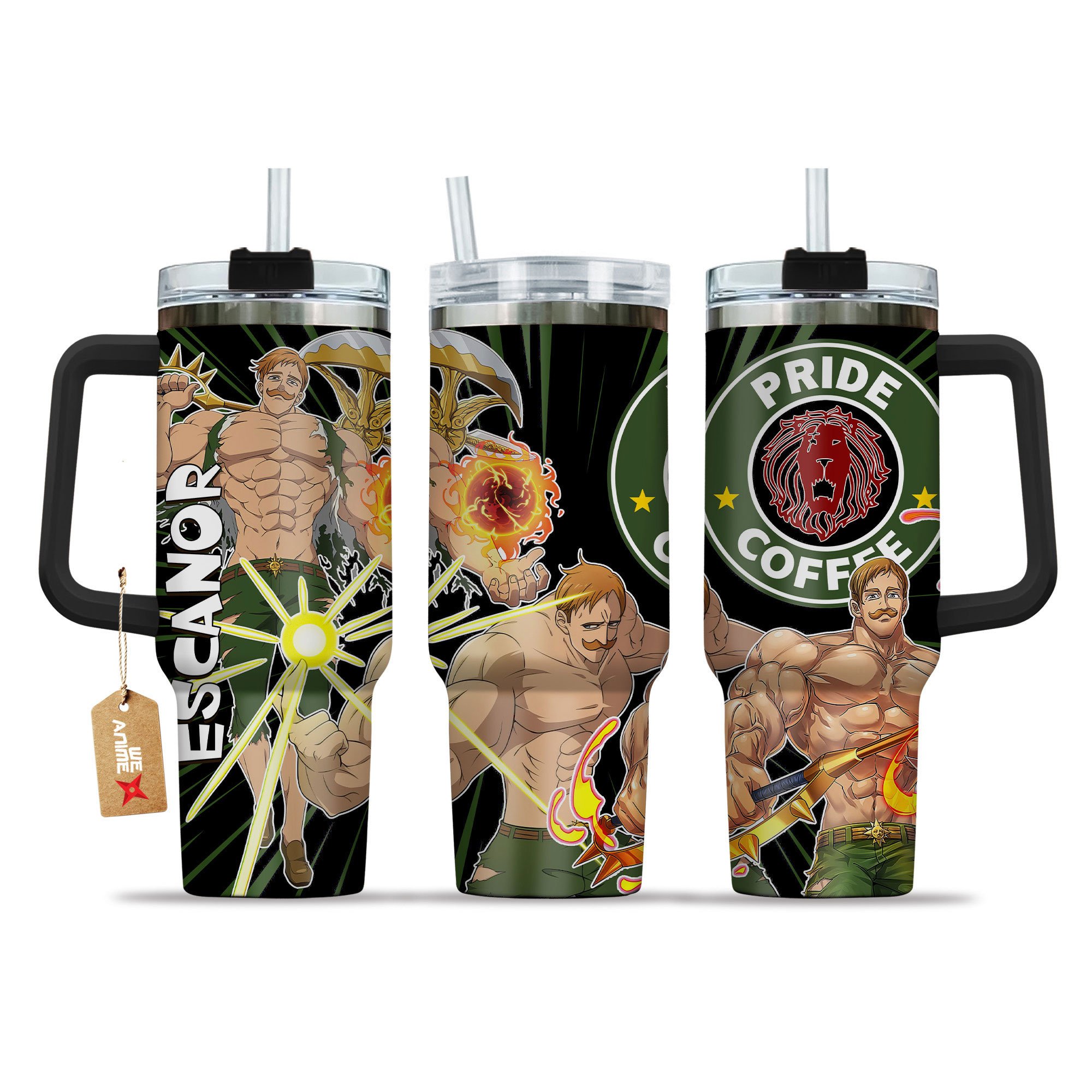 Hydratemerch Escanor The Seven Deadly Sins Anime Custom Stanley Quencher 40oz Stainless Steel Tumbler With Handle