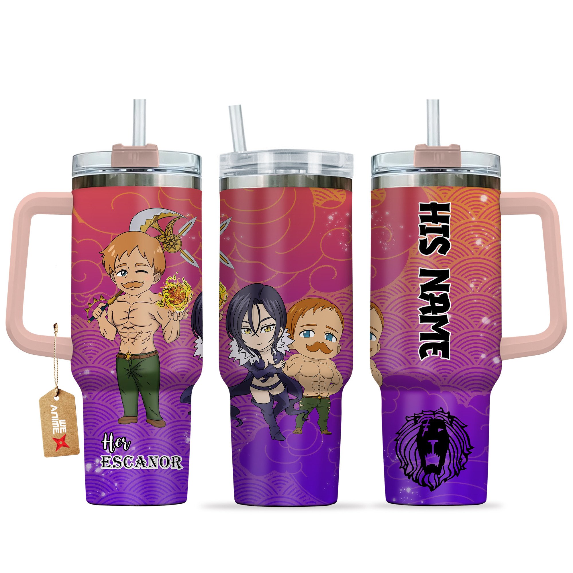 Hydratemerch Escanor The Seven Deadly Sins Anime Valentine Custom Stanley Quencher 40oz Stainless Steel Tumbler With Handle