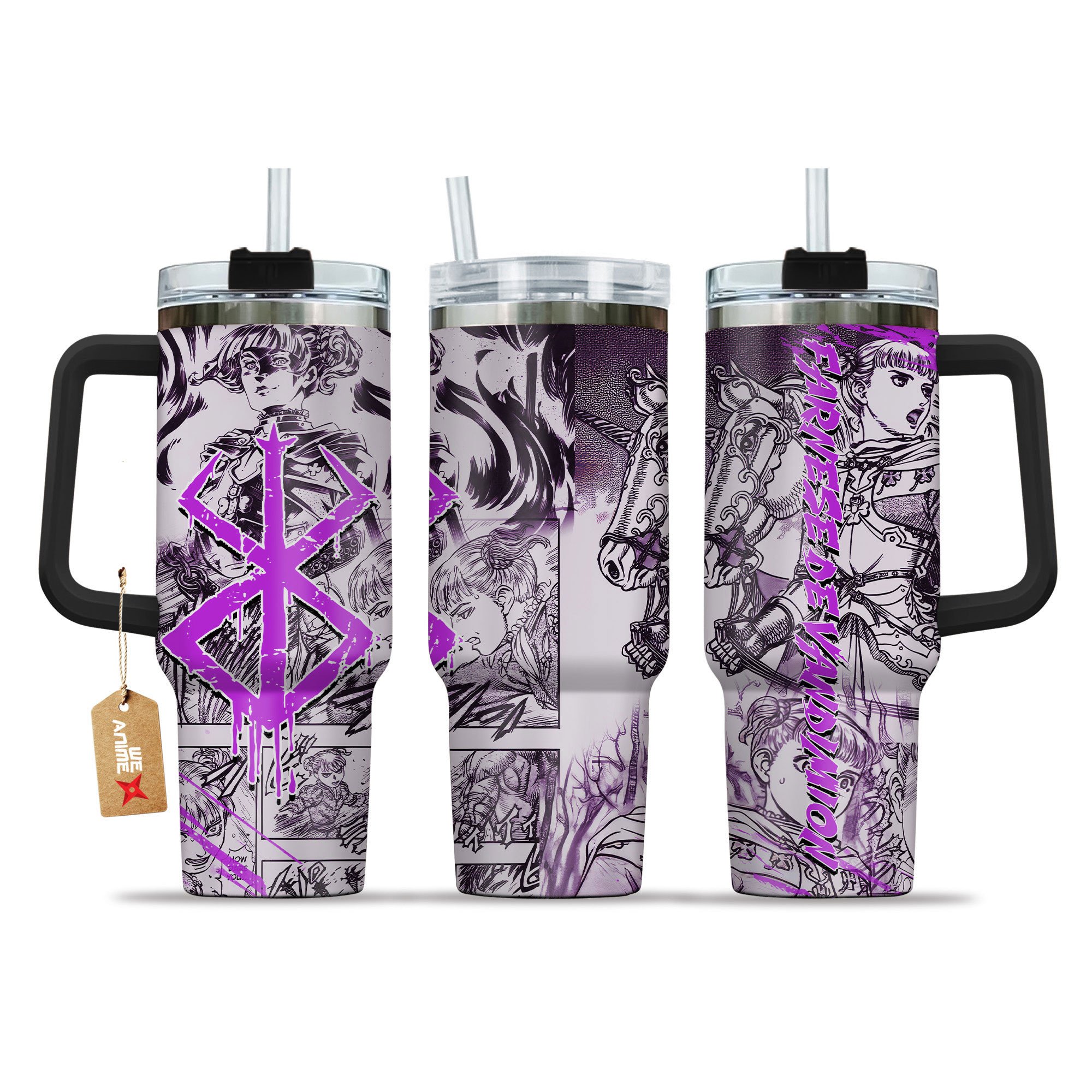 Hydratemerch Farnese de Vandimion Berserk Anime Custom Stanley Quencher 40oz Stainless Steel Tumbler With Handle