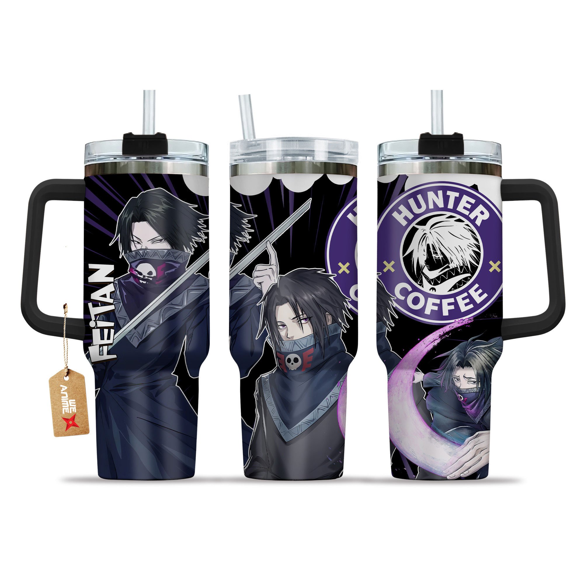 Hydratemerch Feitan Portor Hunter x Hunter Anime Custom Stanley Quencher 40oz Stainless Steel Tumbler With Handle