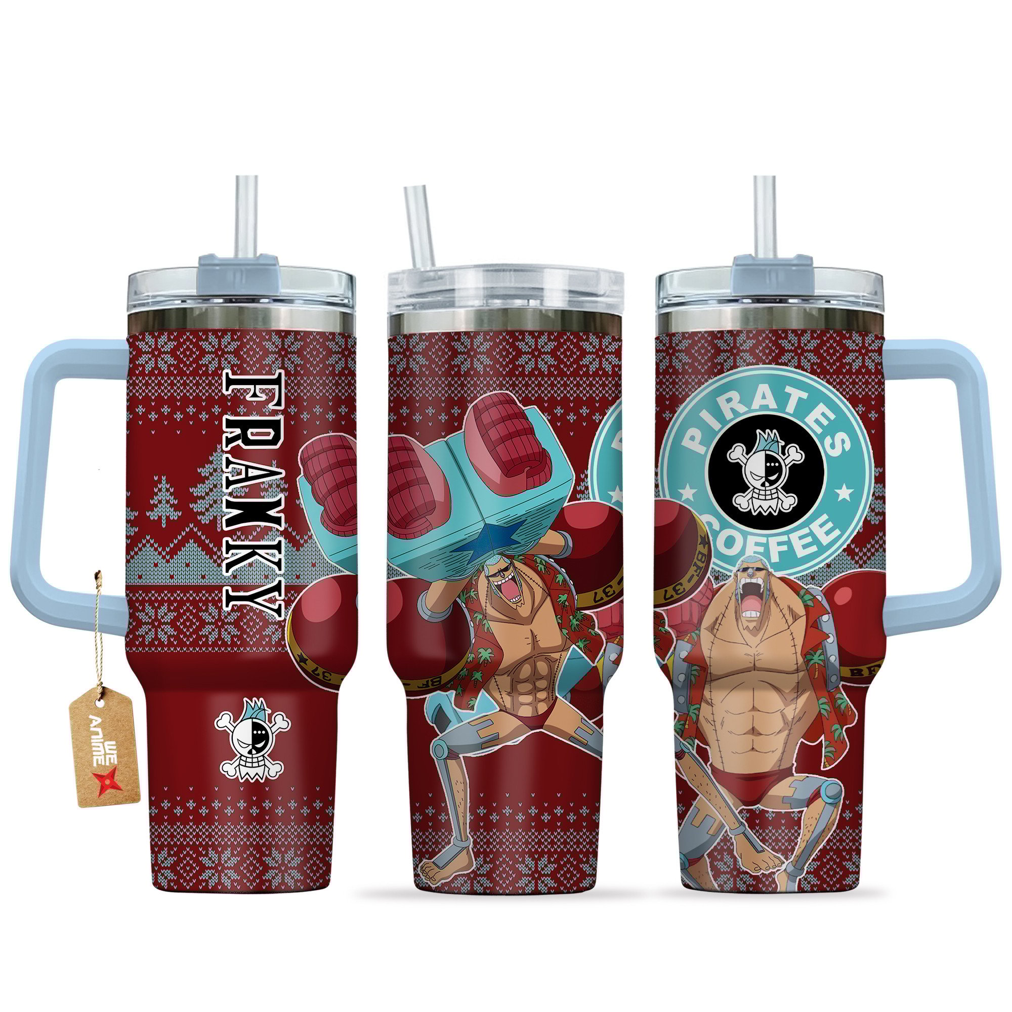 Hydratemerch Franky One Piece Anime Custom Stanley Quencher 40oz Stainless Steel Tumbler With Handle