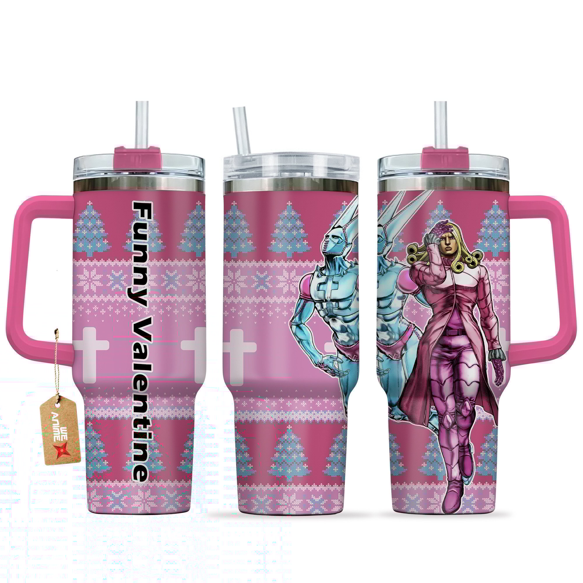 Hydratemerch Funny Valentine JoJo's Bizarre Anime Custom Stanley Quencher 40oz Stainless Steel Tumbler With Handle