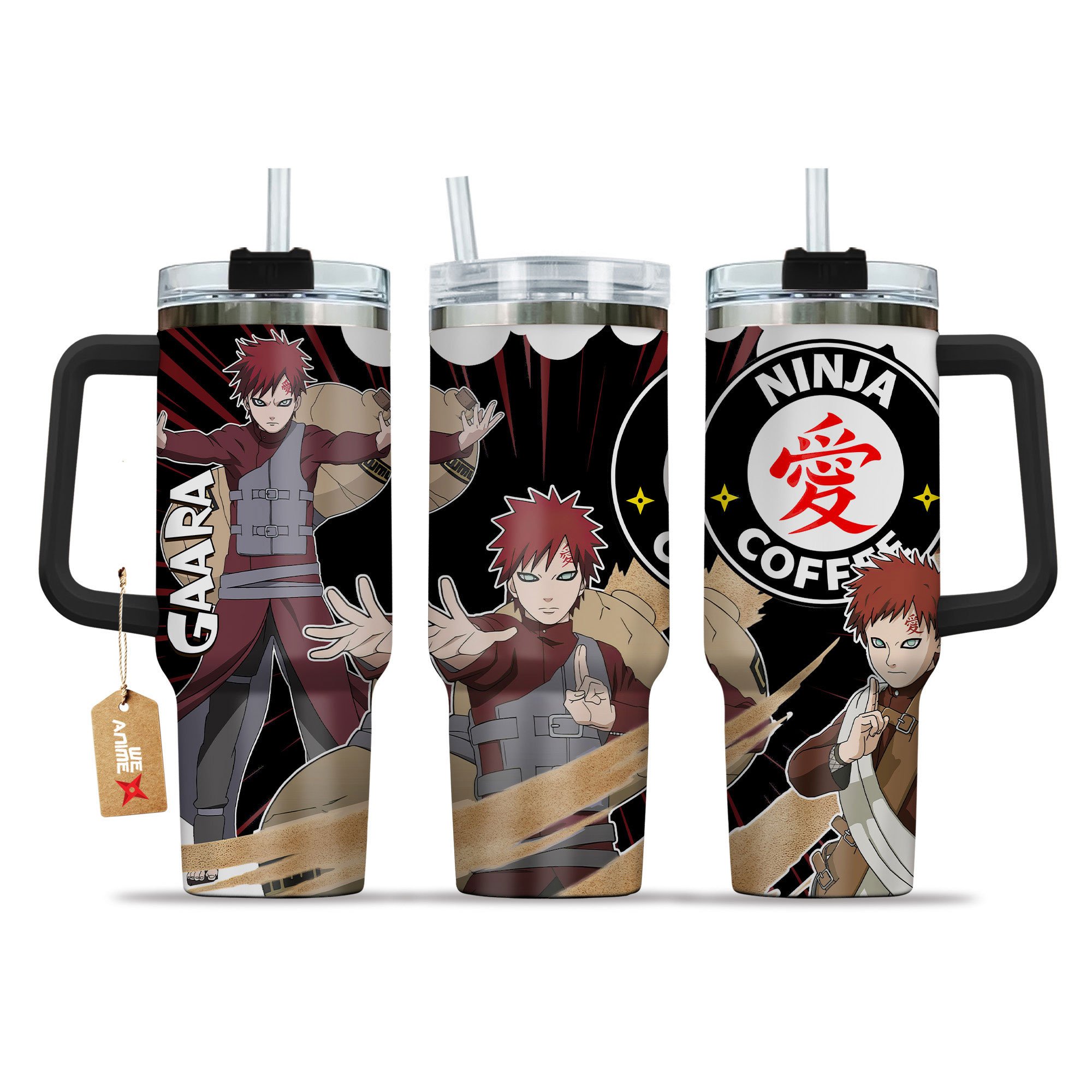 Hydratemerch Gaara Naruto Anime Custom Stanley Quencher 40oz Stainless Steel Tumbler With Handle