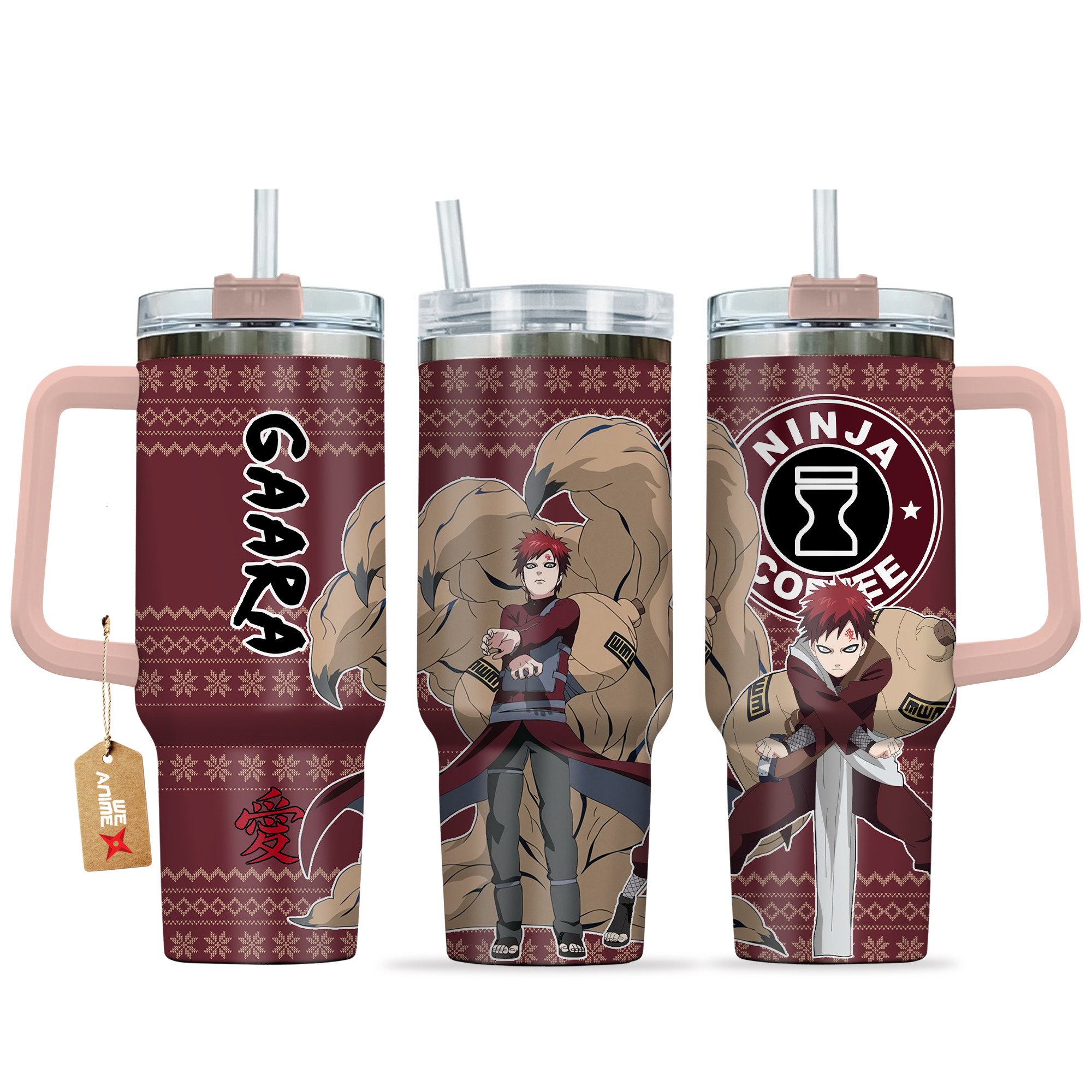 Hydratemerch Gaara Naruto Anime Custom Stanley Quencher 40oz Stainless Steel Tumbler With Handle