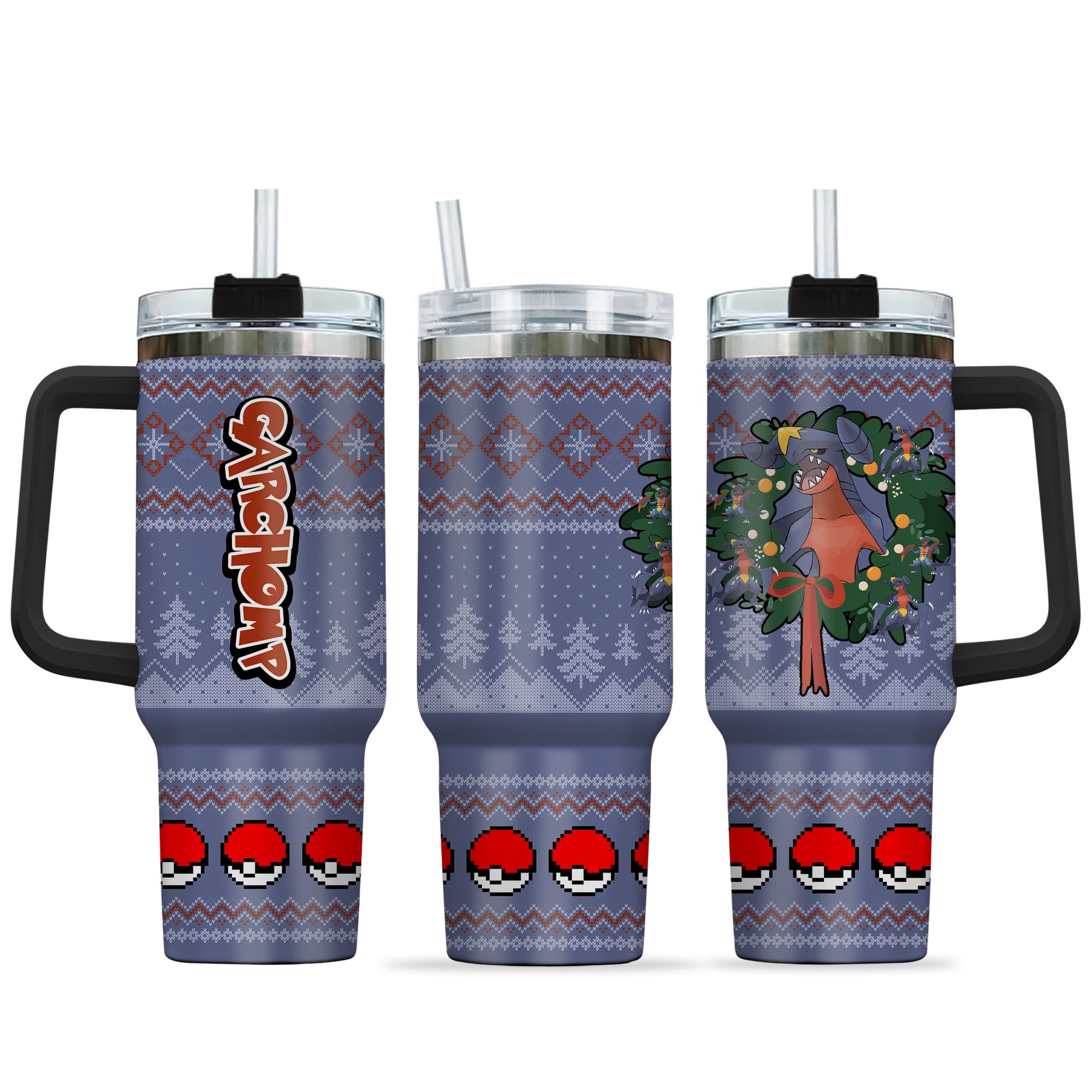 Hydratemerch Garchomp Pokemon Anime Custom Stanley Quencher 40oz Stainless Steel Tumbler With Handle