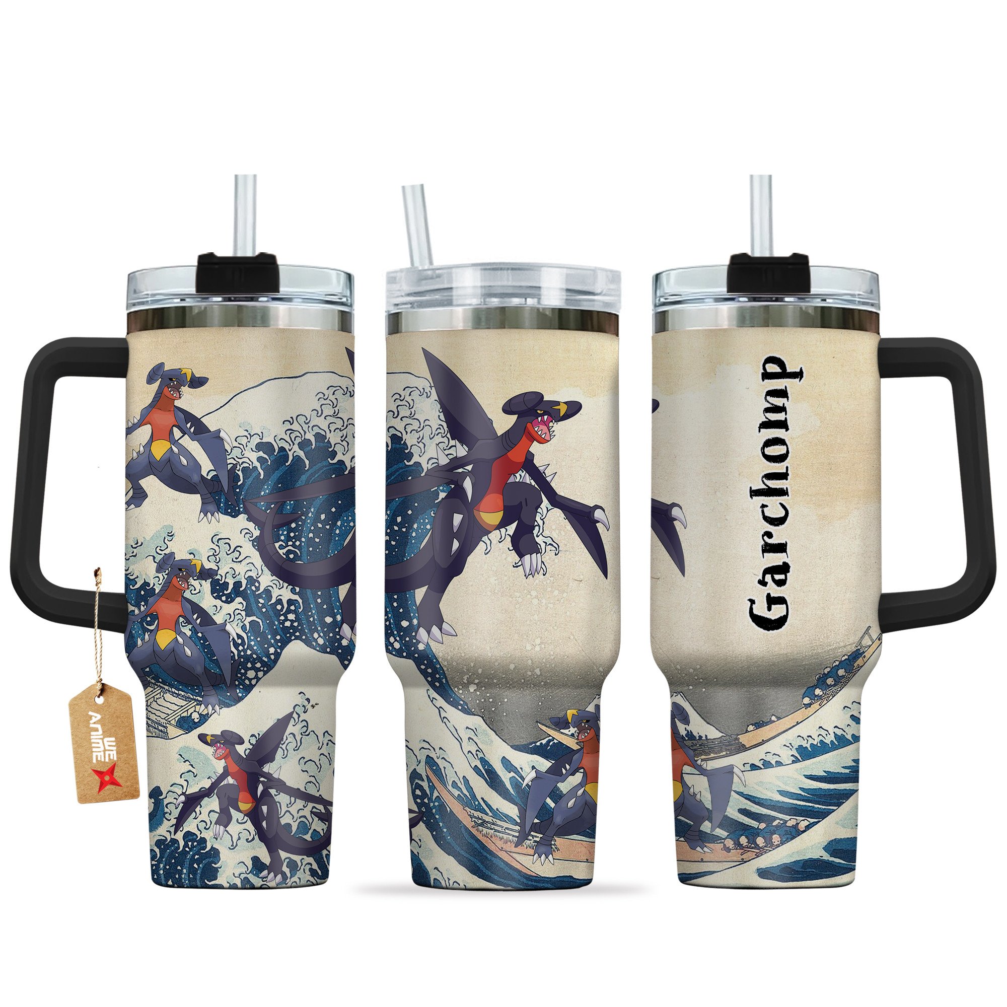 Hydratemerch Garchomp Pokemon Anime Custom Stanley Quencher 40oz Stainless Steel Tumbler With Handle