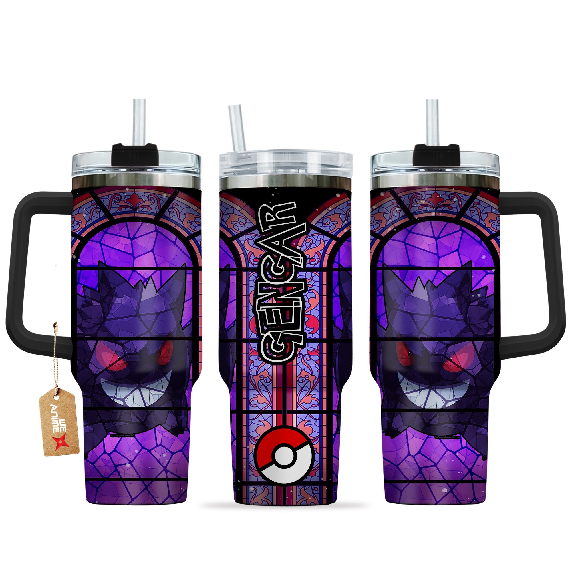 Hydratemerch Gengar Pokemon Anime Custom Stanley Quencher 40oz Stainless Steel Tumbler With Handle