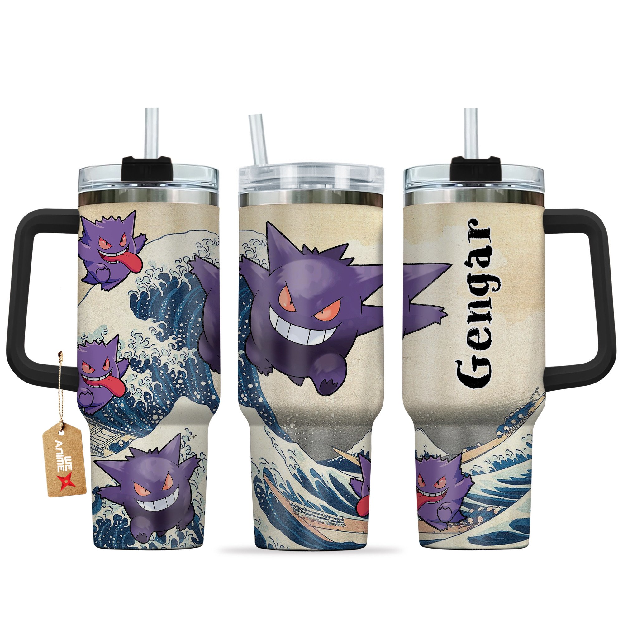 Hydratemerch Gengar Pokemon Anime Custom Stanley Quencher 40oz Stainless Steel Tumbler With Handle
