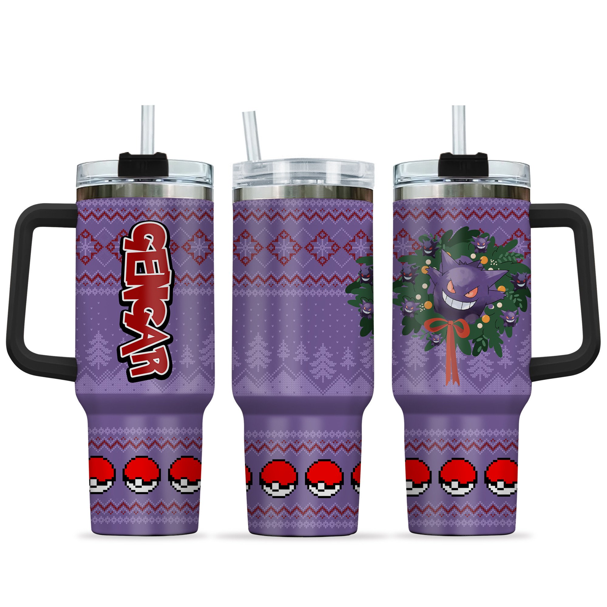 Hydratemerch Gengar Pokemon Anime Custom Stanley Quencher 40oz Stainless Steel Tumbler With Handle