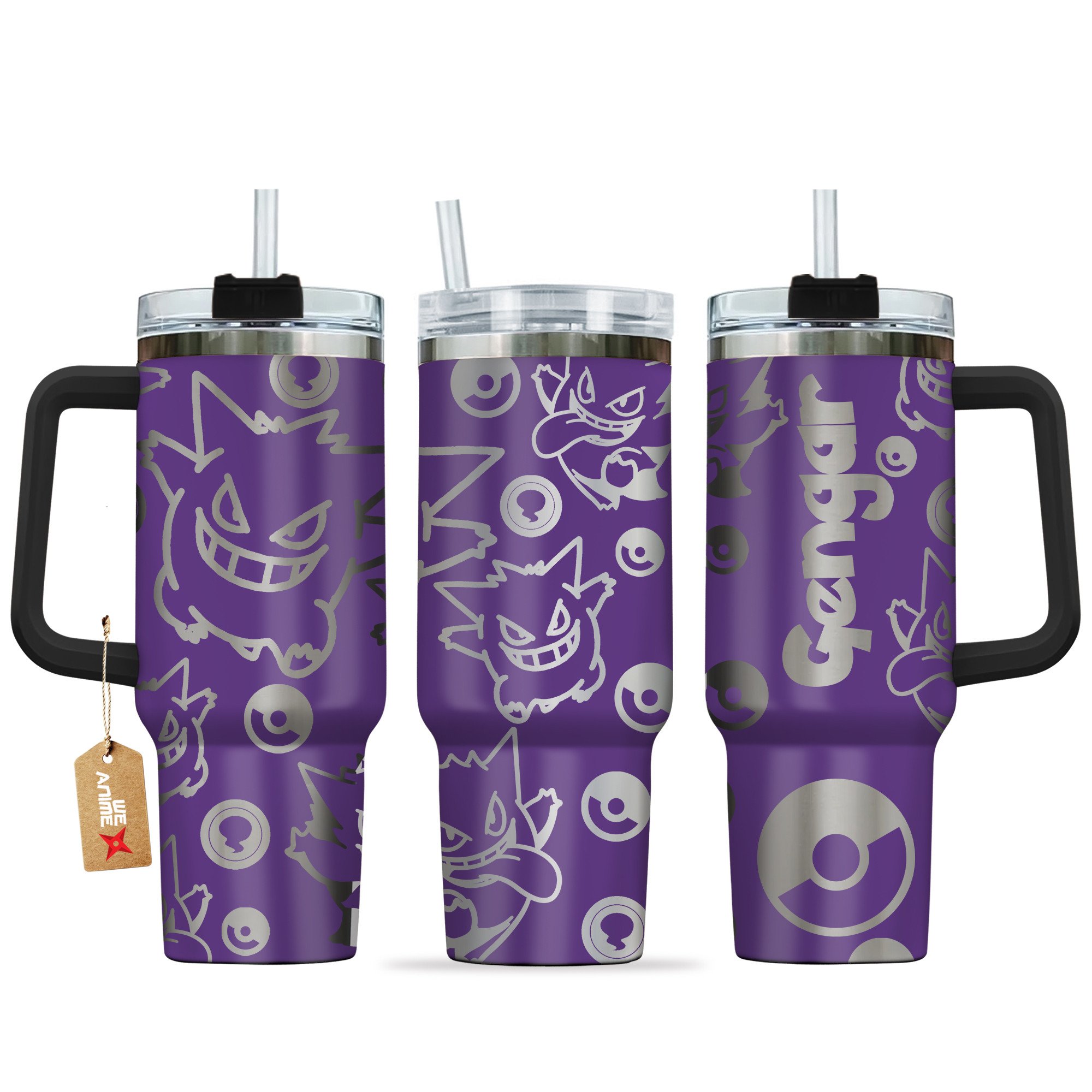 Hydratemerch Gengar Pokemon Anime Custom Stanley Quencher 40oz Stainless Steel Tumbler With Handle