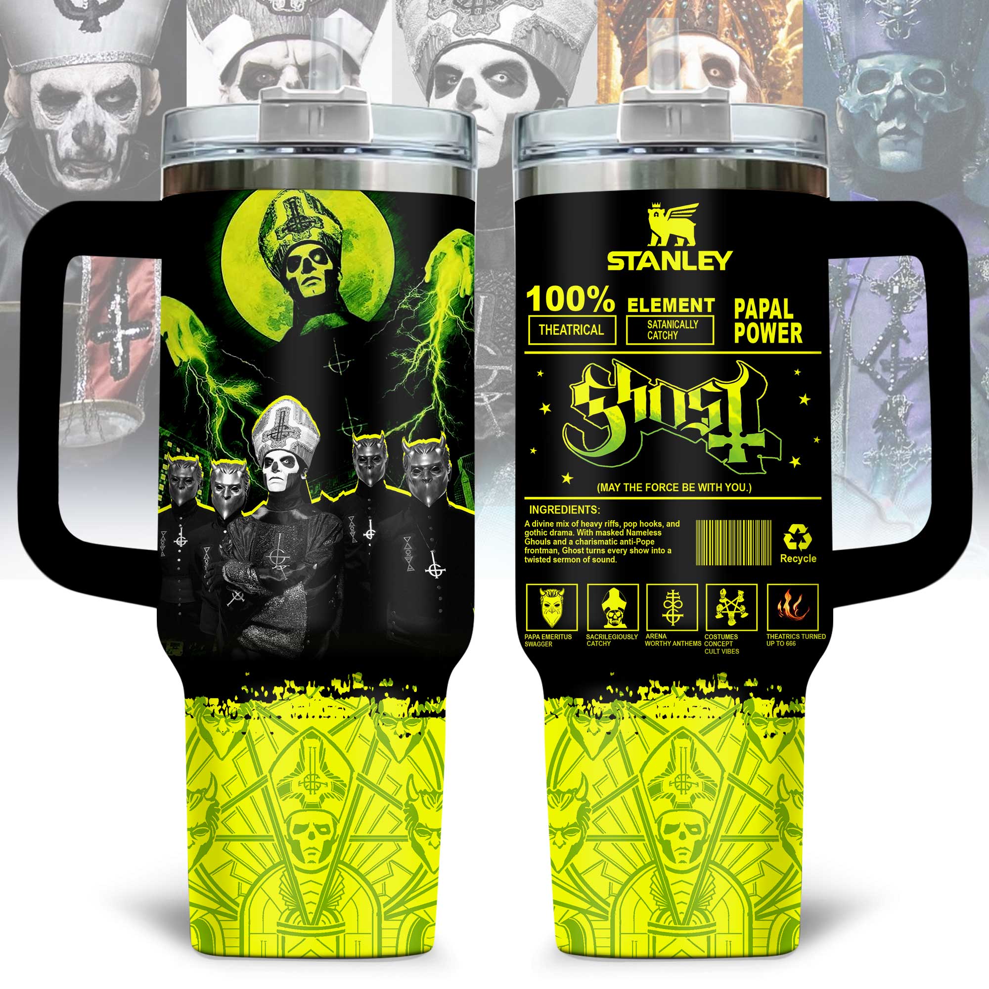 Hydratemerch Ghost Music Custom Stanley Quencher 40oz Stainless Steel Tumbler With Handle