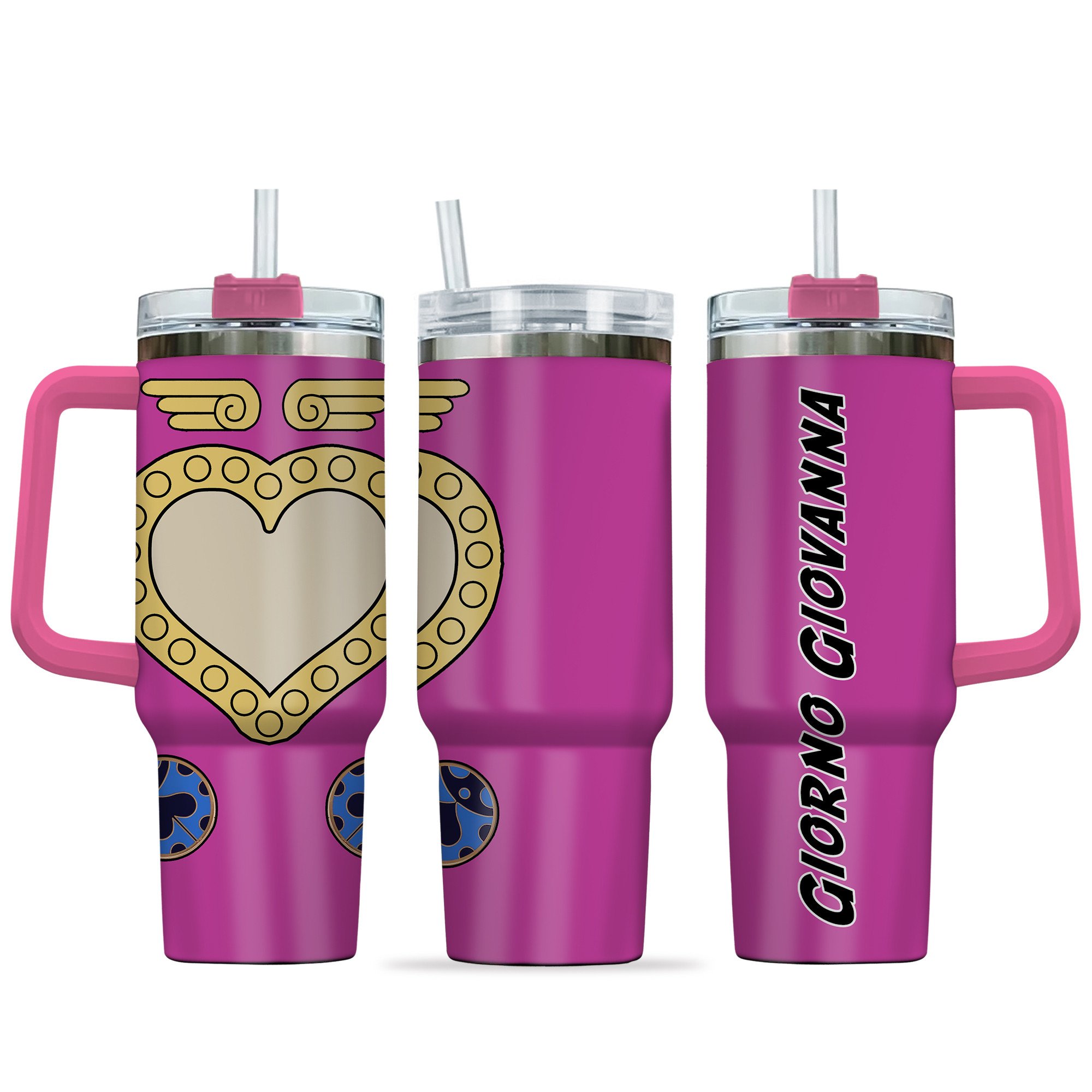 Hydratemerch Giorno Giovanna JoJo's Bizarre Anime Custom Stanley Quencher 40oz Stainless Steel Tumbler With Handle