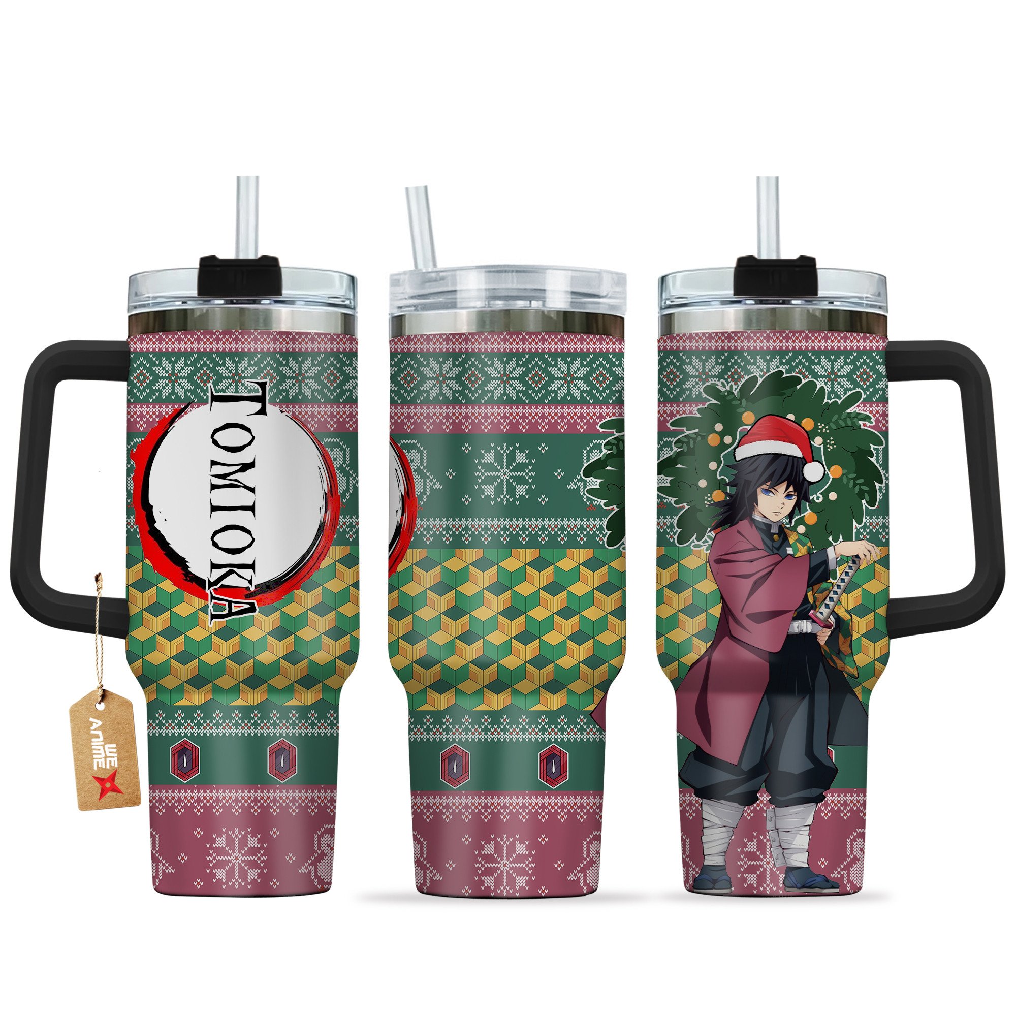 Hydratemerch Giyu Tomioka Demon Slayer Anime Custom Stanley Quencher 40oz Stainless Steel Tumbler With Handle