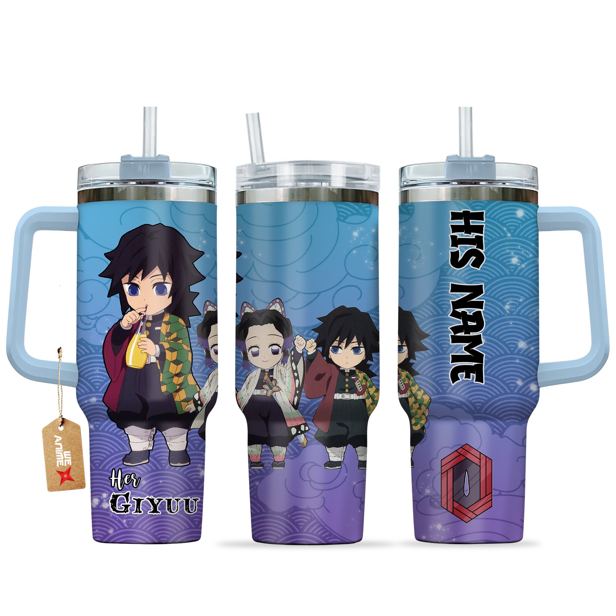 Hydratemerch Giyu Tomioka Demon Slayer Anime Valentine Custom Stanley Quencher 40oz Stainless Steel Tumbler With Handle