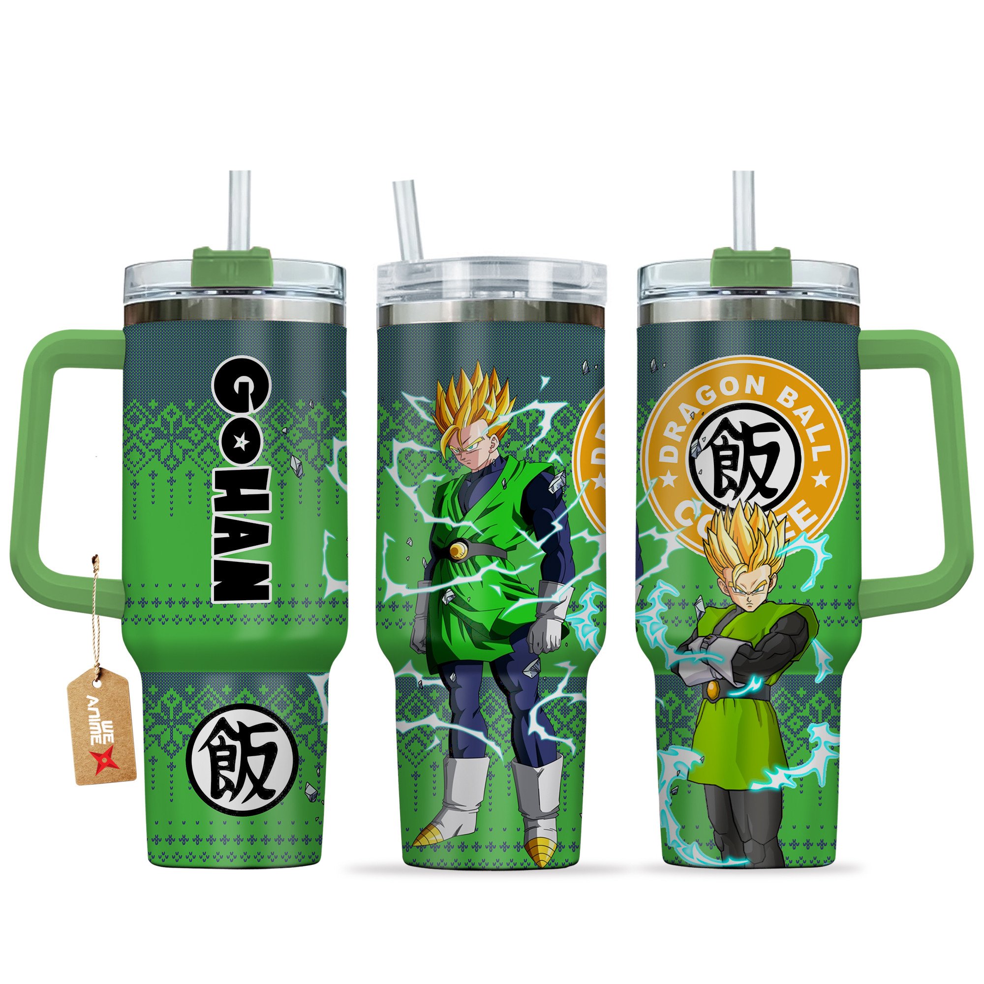 Hydratemerch Gohan Adult Super Saiyan Dragon Ball Z Anime Custom Stanley Quencher 40oz Stainless Steel Tumbler With Handle