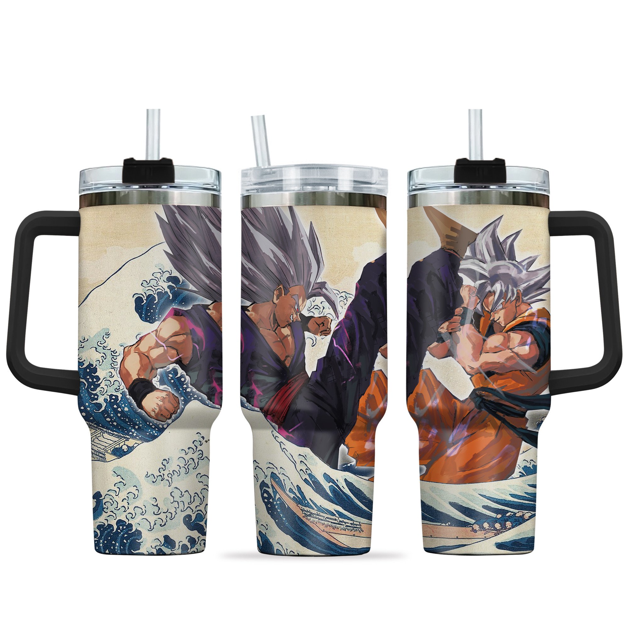 Hydratemerch Gohan x Goku Dragon Ball Anime Custom Stanley Quencher 40oz Stainless Steel Tumbler With Handle