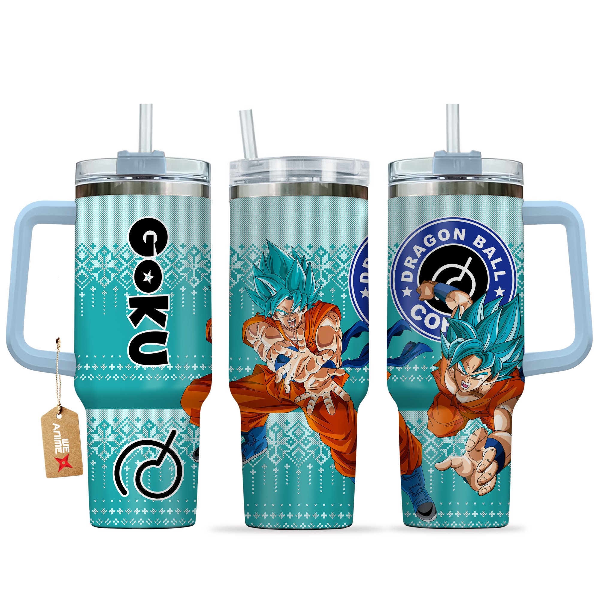 Hydratemerch Goku Blue Dragon Ball Anime Custom Stanley Quencher 40oz Stainless Steel Tumbler With Handle