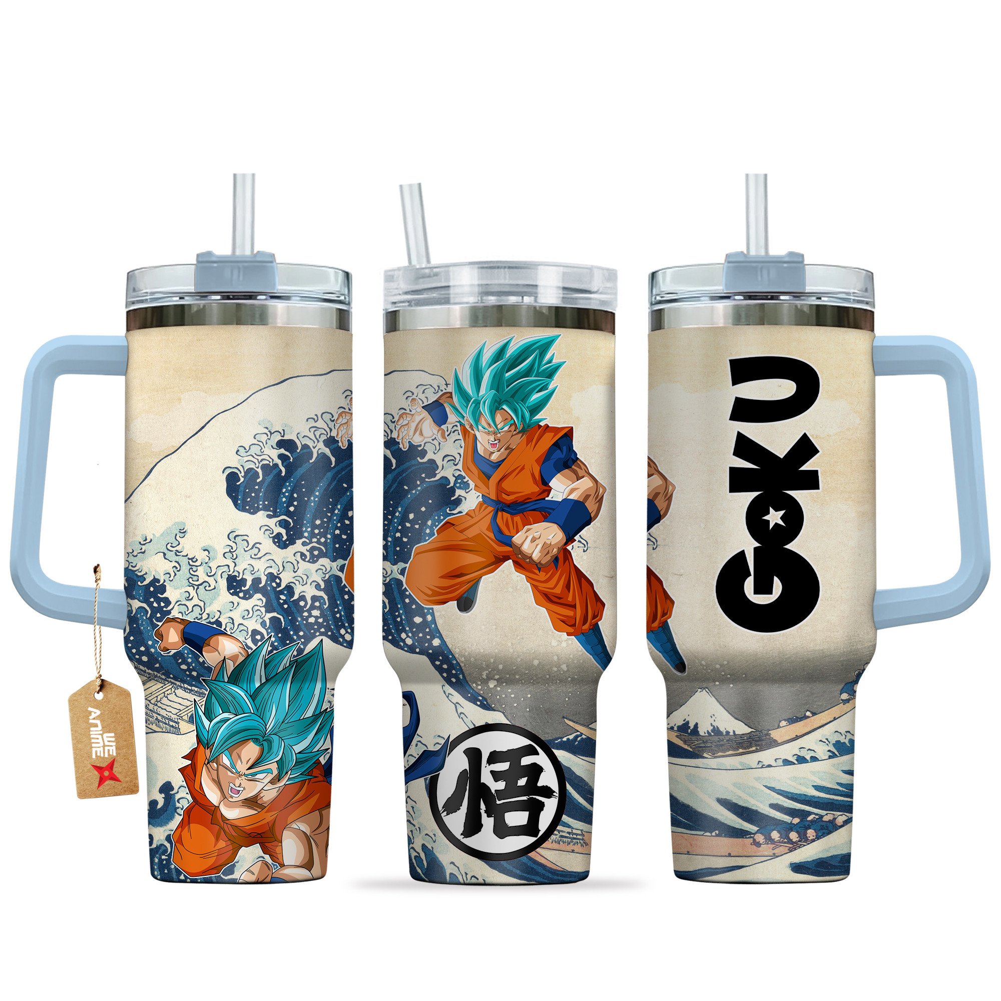 Hydratemerch Goku Blue Dragon Ball Anime Custom Stanley Quencher 40oz Stainless Steel Tumbler With Handle