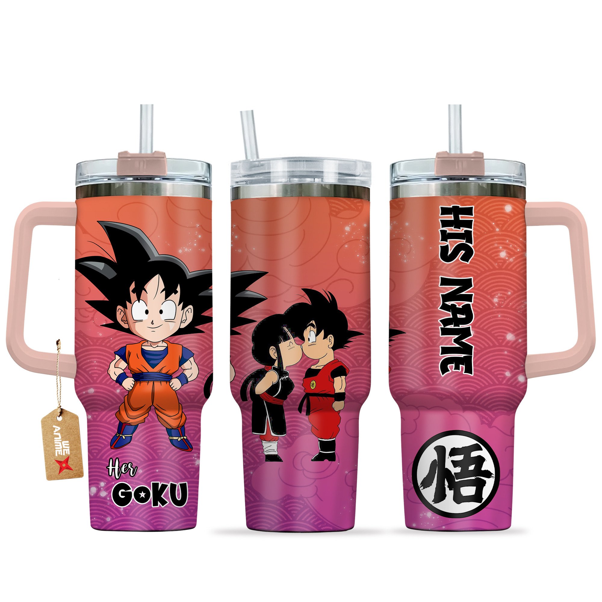 Hydratemerch Goku Dragon Ball Anime Valentine Custom Stanley Quencher 40oz Stainless Steel Tumbler With Handle