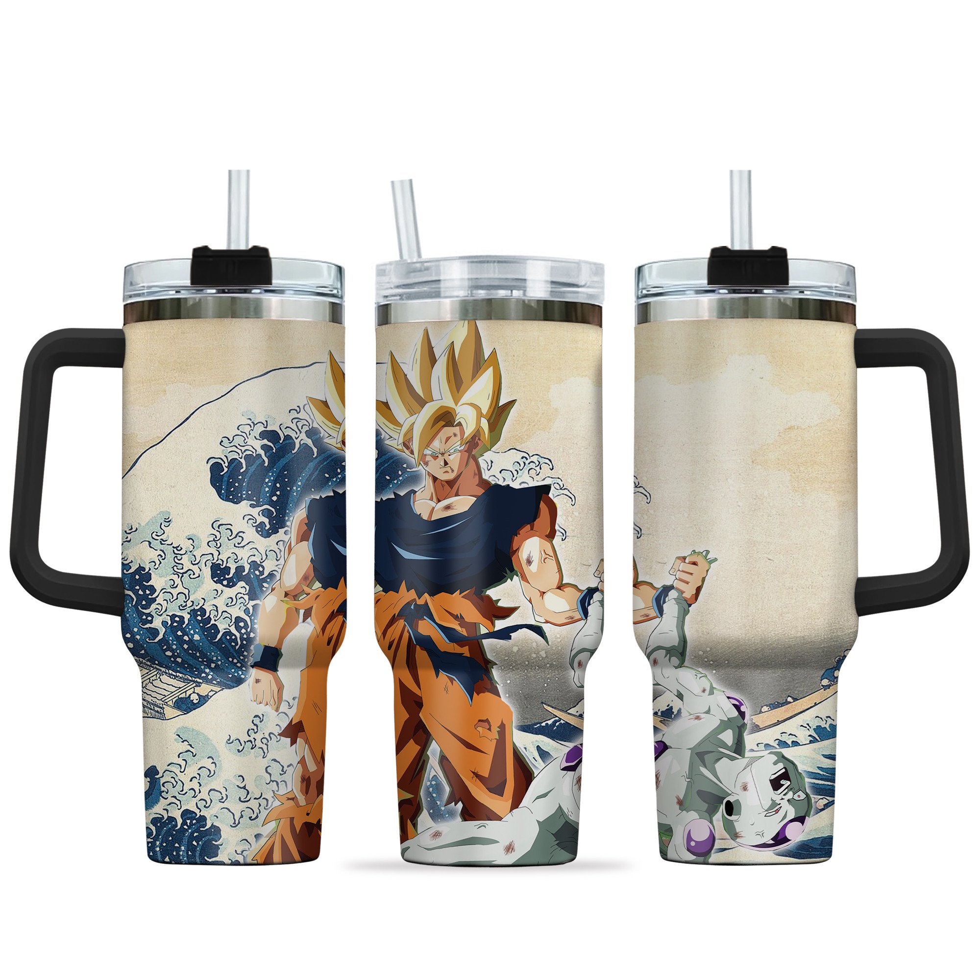 Hydratemerch Goku Super Saiyan Dragon Ball Anime Custom Stanley Quencher 40oz Stainless Steel Tumbler With Handle