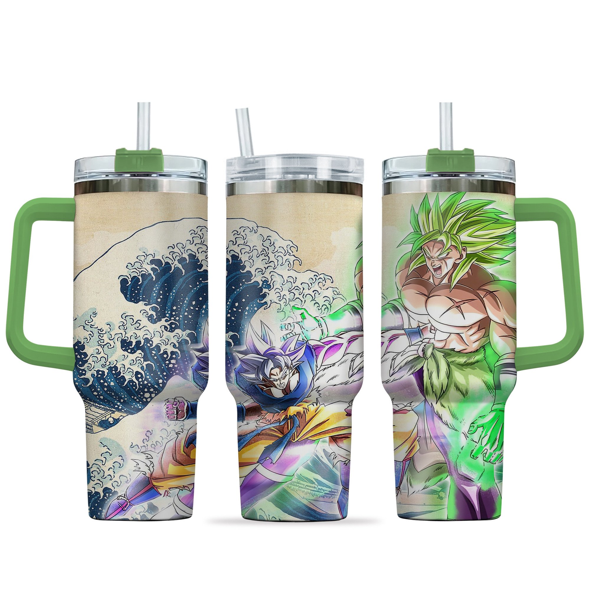 Hydratemerch Goku x Broly Dragon Ball Anime Custom Stanley Quencher 40oz Stainless Steel Tumbler With Handle