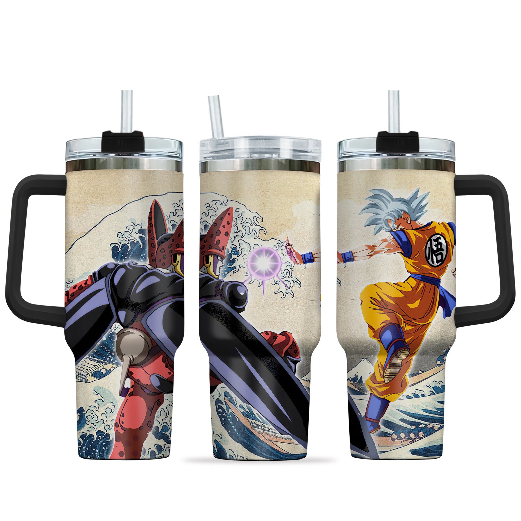 Hydratemerch Goku x Cell Max Dragon Ball Anime Custom Stanley Quencher 40oz Stainless Steel Tumbler With Handle