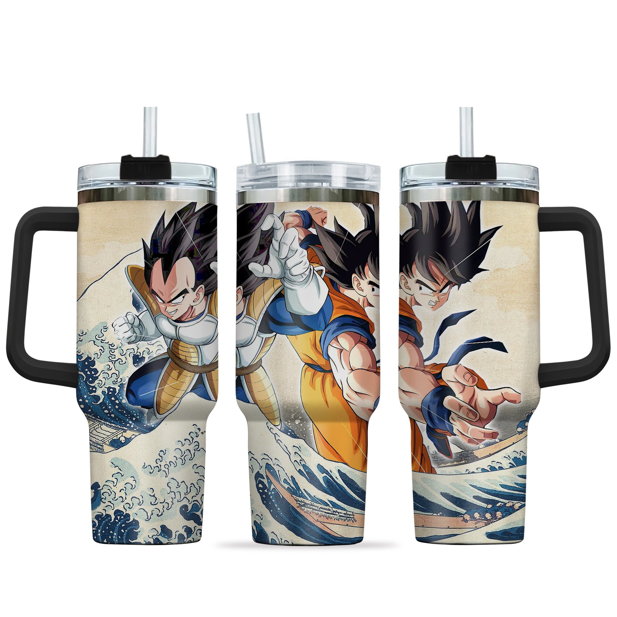 Hydratemerch Goku x Vegeta Dragon Ball Anime Custom Stanley Quencher 40oz Stainless Steel Tumbler With Handle