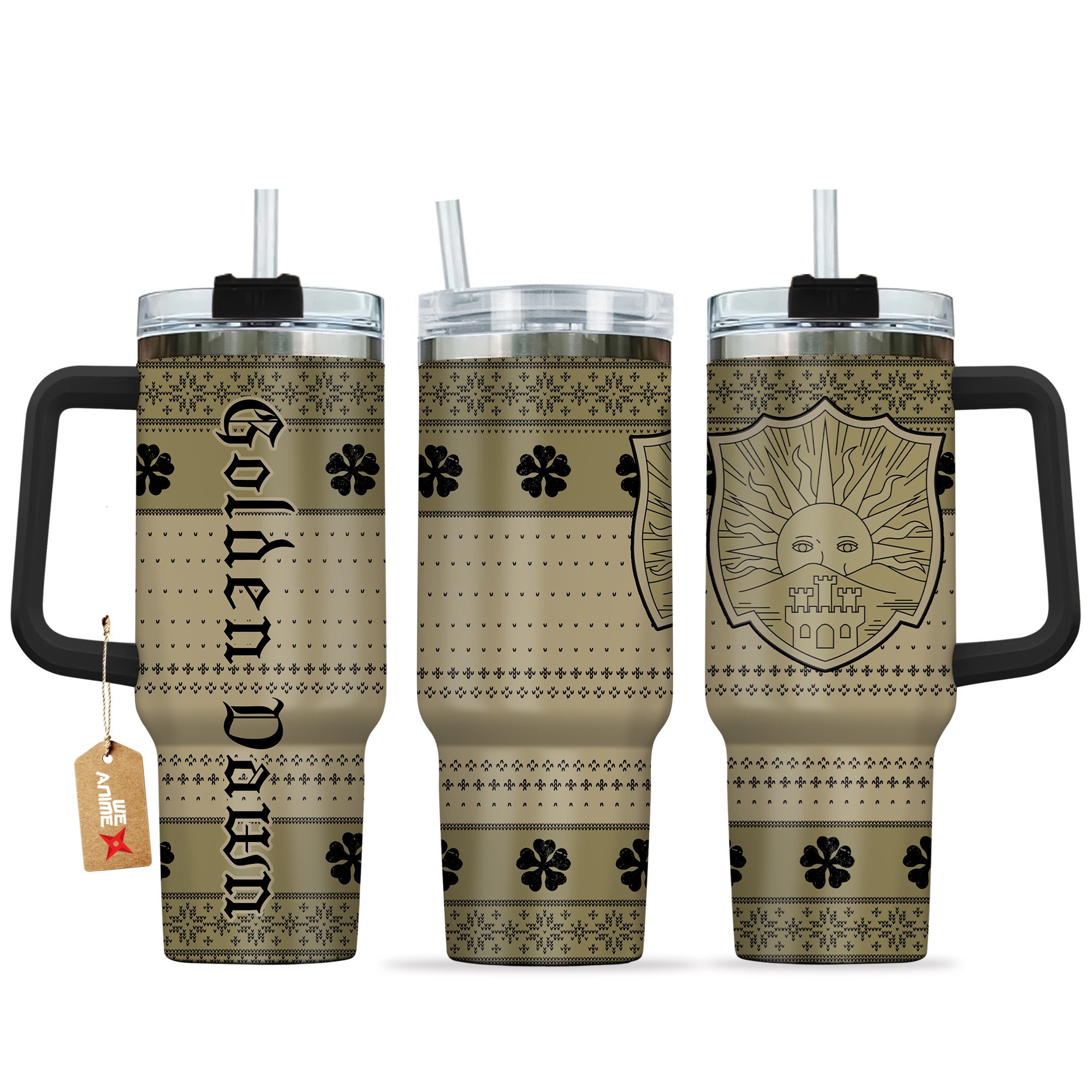 Hydratemerch Golden Dawn Black Clover Anime Custom Stanley Quencher 40oz Stainless Steel Tumbler With Handle
