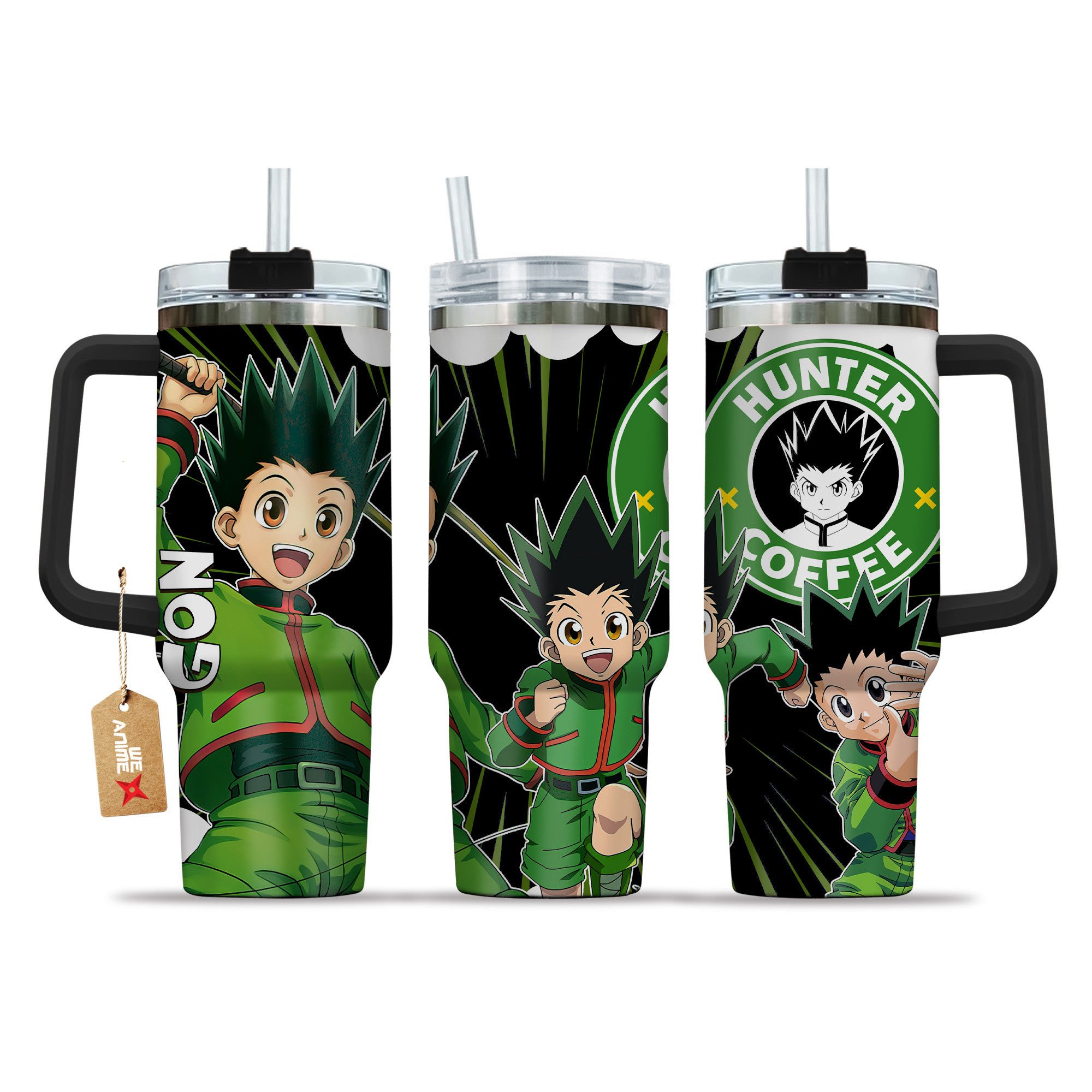 Hydratemerch Gon Freecss Hunter x Hunter Anime Custom Stanley Quencher 40oz Stainless Steel Tumbler With Handle