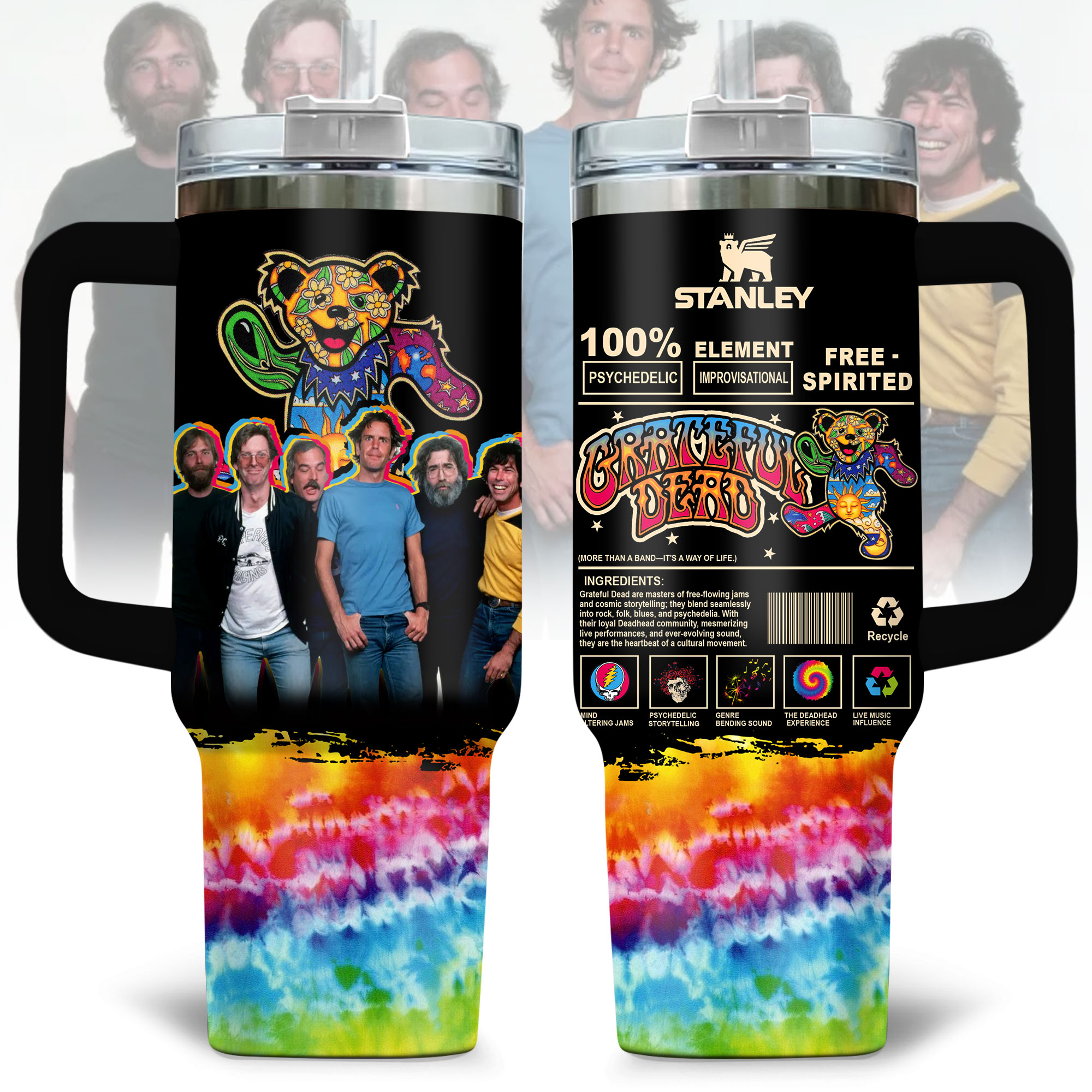 Hydratemerch Grateful Dead Music Custom Stanley Quencher 40oz Stainless Steel Tumbler With Handle
