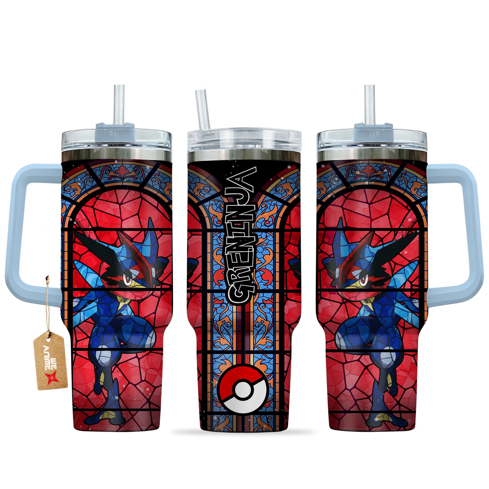 Hydratemerch Greninja Pokemon Anime Custom Stanley Quencher 40oz Stainless Steel Tumbler With Handle