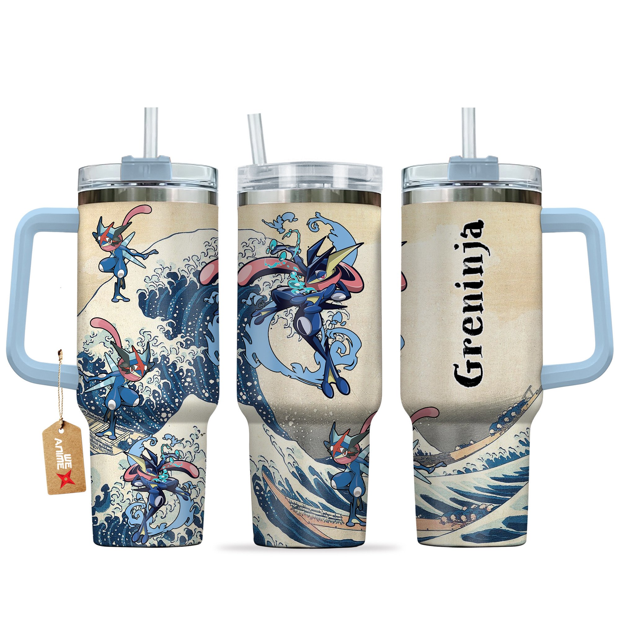 Hydratemerch Greninja Pokemon Anime Custom Stanley Quencher 40oz Stainless Steel Tumbler With Handle