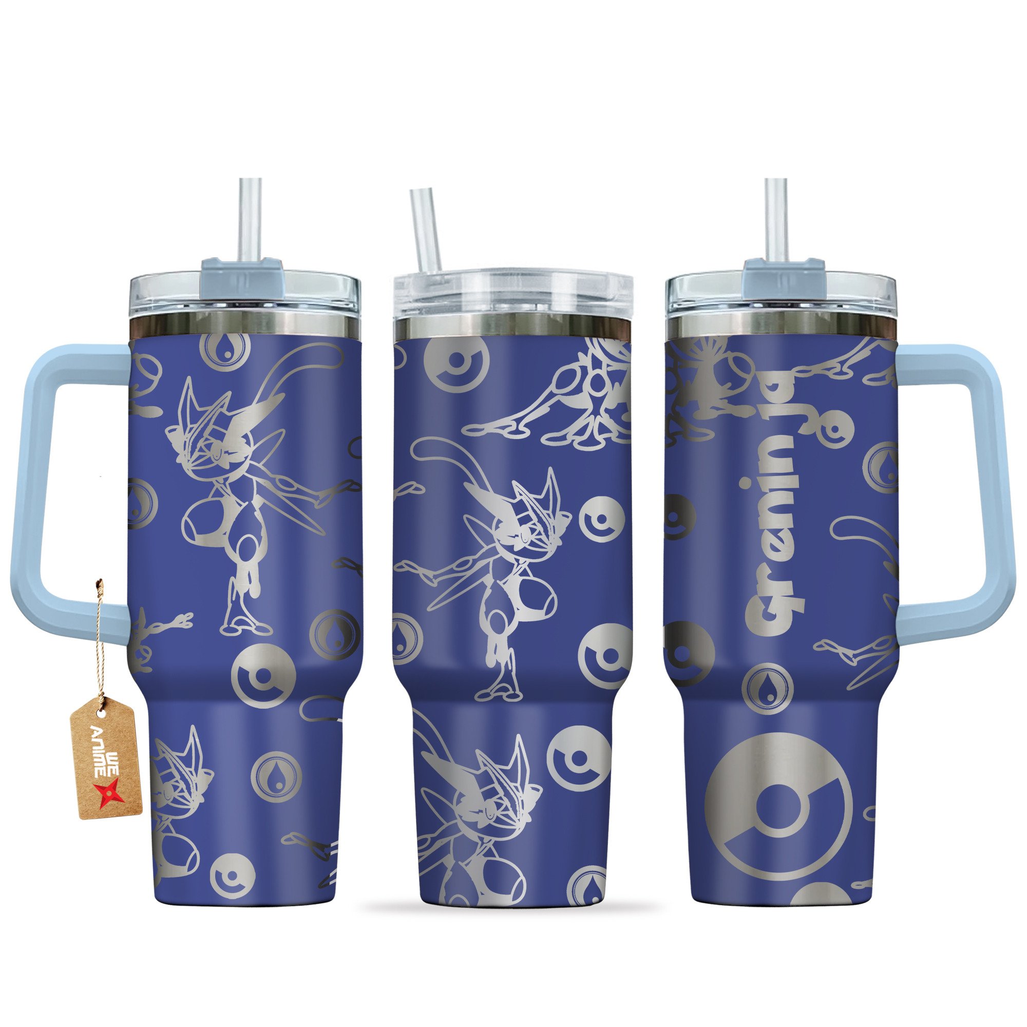 Hydratemerch Greninja Pokemon Anime Custom Stanley Quencher 40oz Stainless Steel Tumbler With Handle