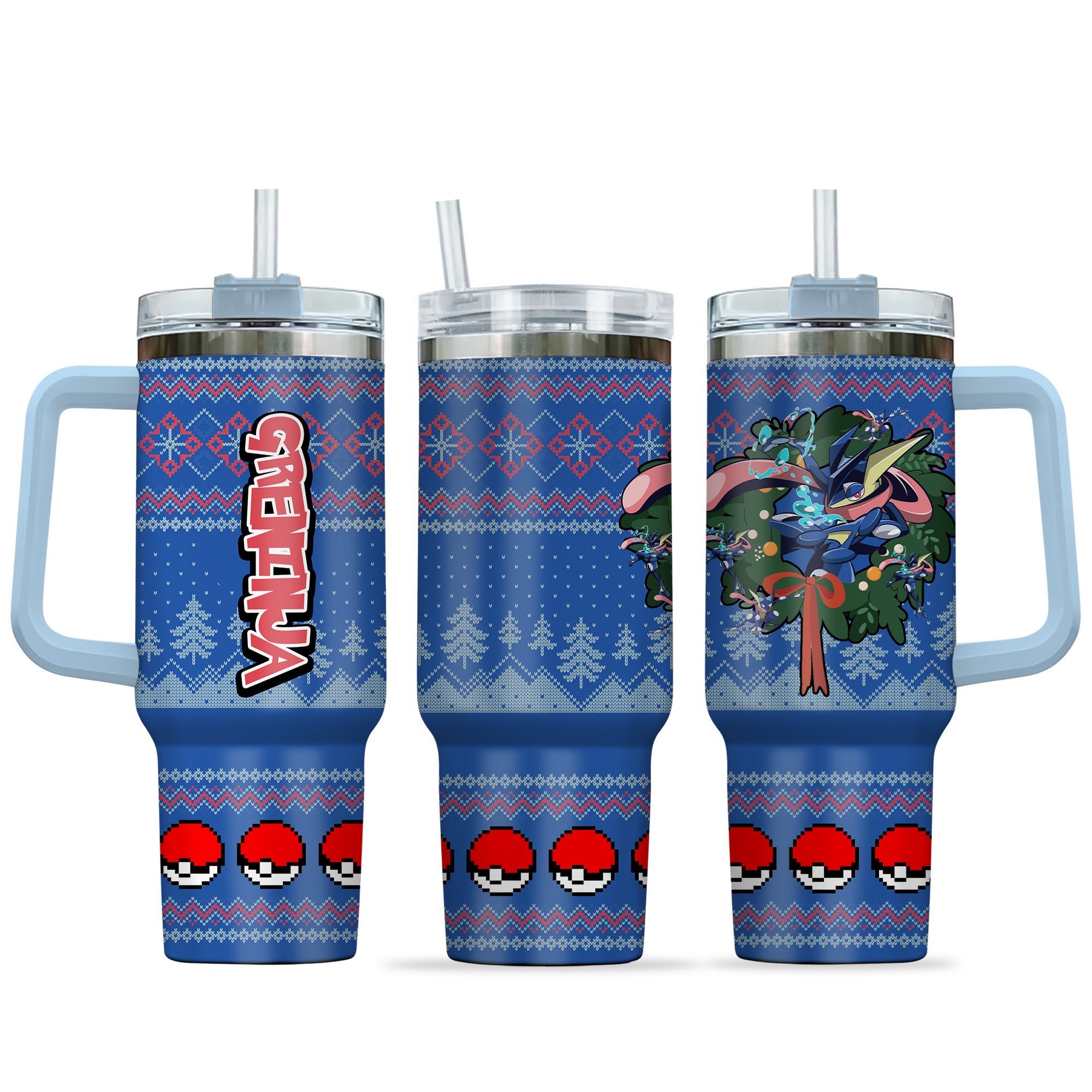 Hydratemerch Greninja Pokemon Anime Custom Stanley Quencher 40oz Stainless Steel Tumbler With Handle