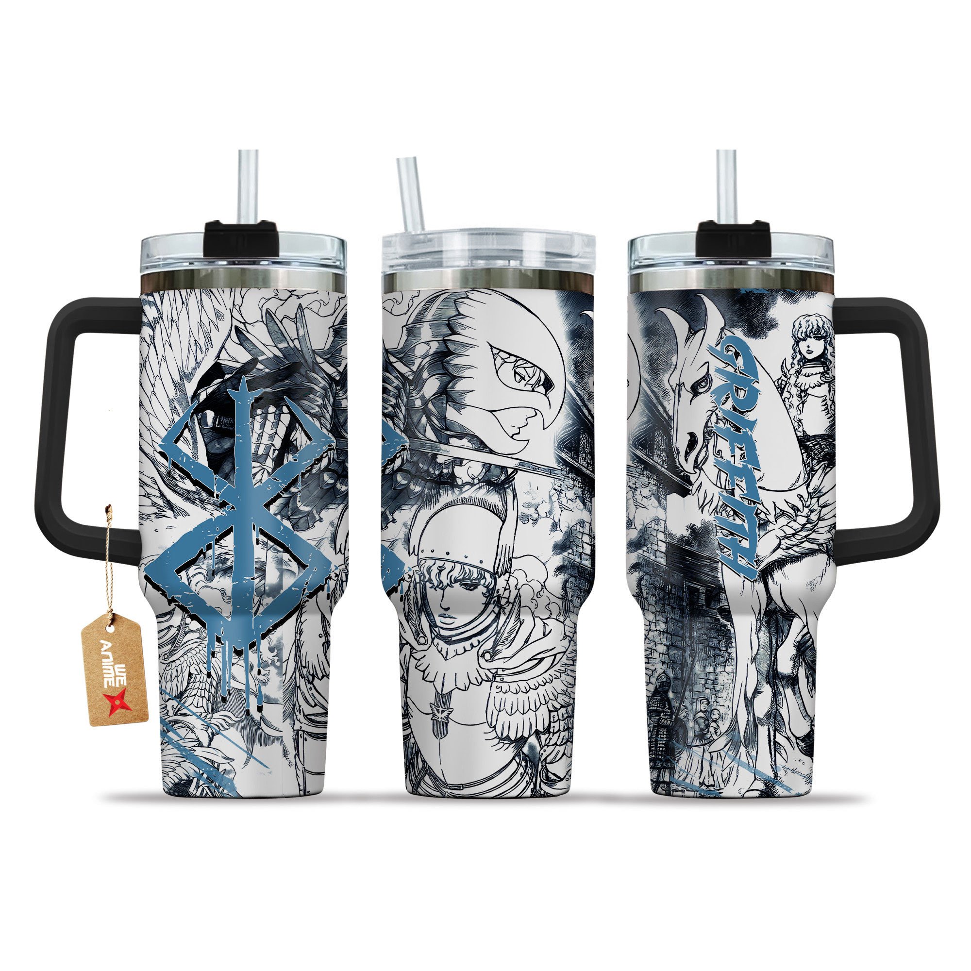 Hydratemerch Griffith Berserk Anime Custom Stanley Quencher 40oz Stainless Steel Tumbler With Handle