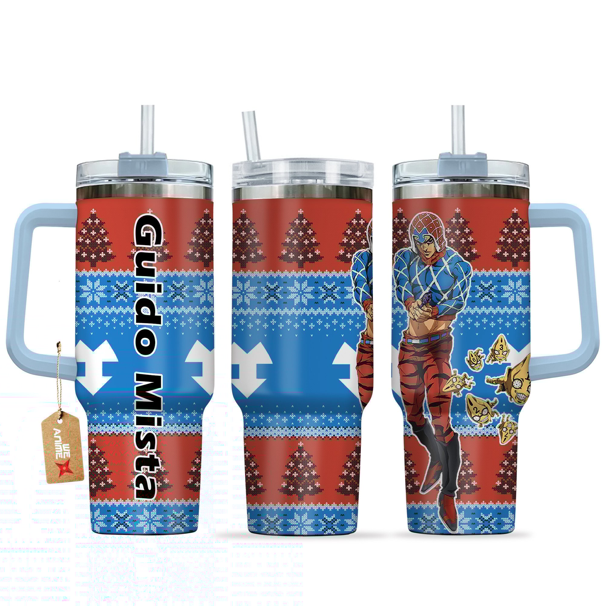 Hydratemerch Guido Mista JoJo's Bizarre Anime Custom Stanley Quencher 40oz Stainless Steel Tumbler With Handle