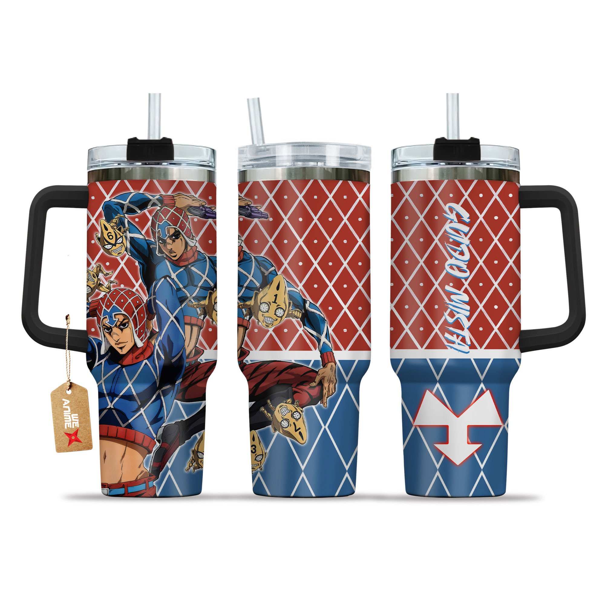 Hydratemerch Guido Mista JoJo's Bizarre Anime Custom Stanley Quencher 40oz Stainless Steel Tumbler With Handle