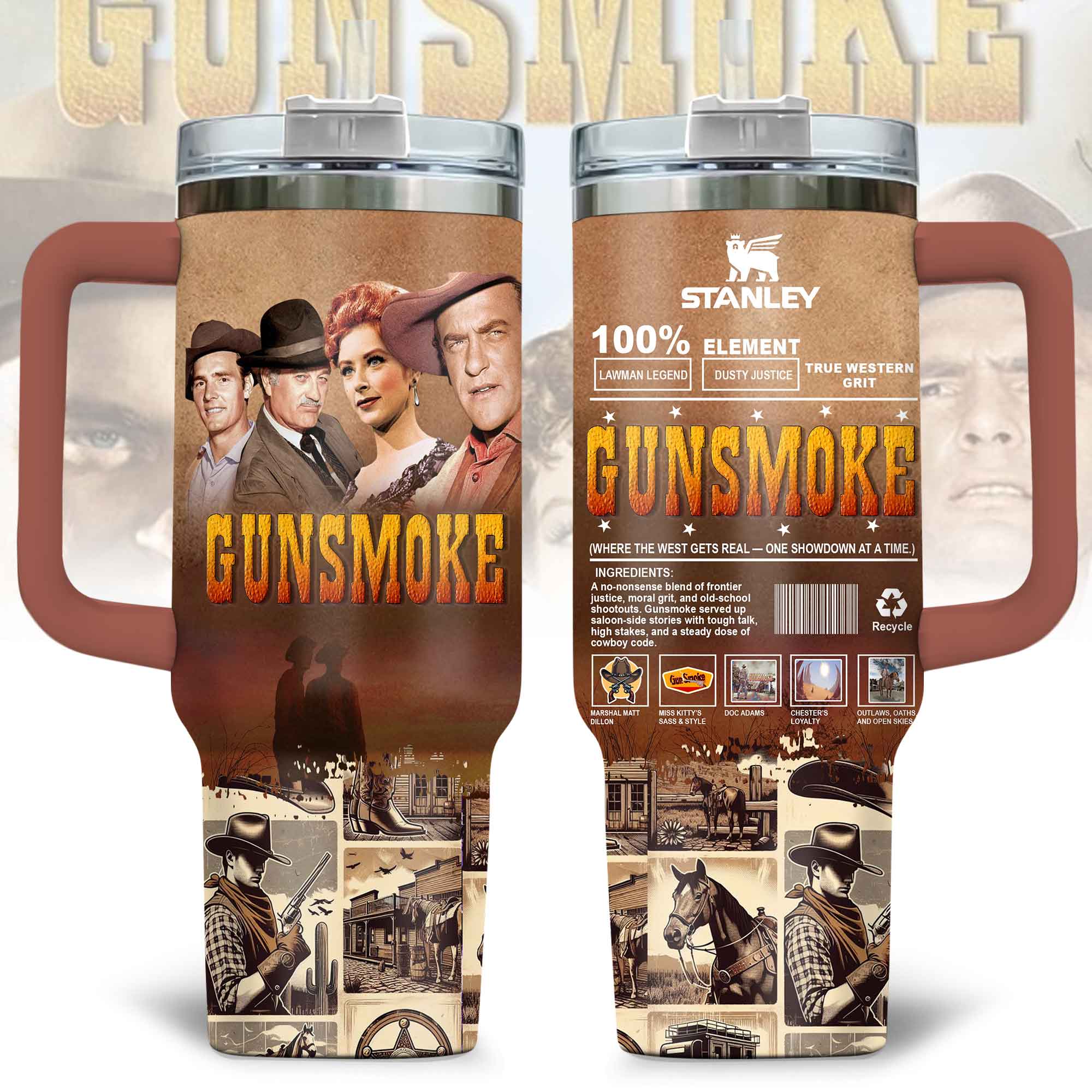 Hydratemerch Gunsmoke TV Series Custom Stanley Quencher 40oz Stainless Steel Tumbler With Handle
