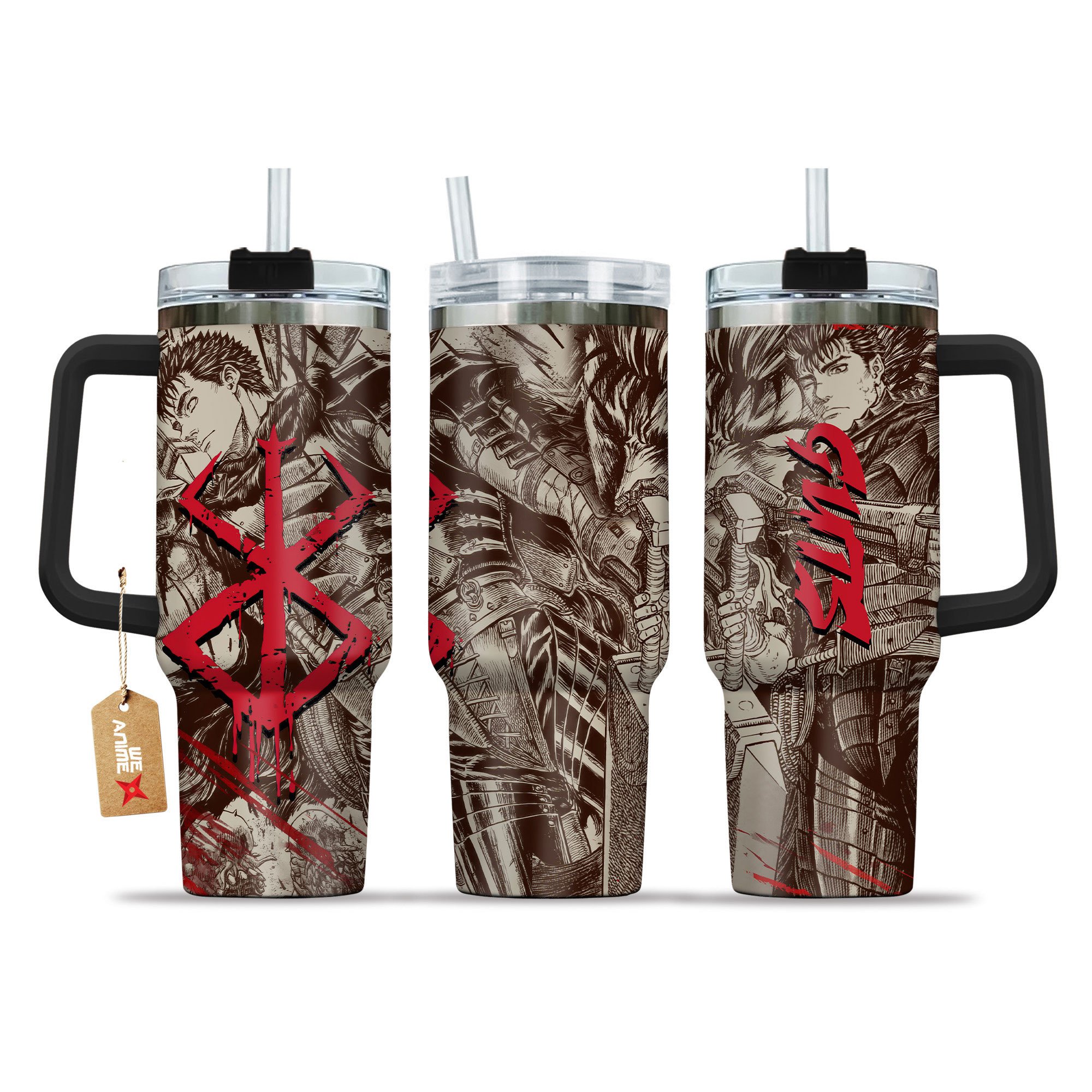 Hydratemerch Guts Berserk Anime Custom Stanley Quencher 40oz Stainless Steel Tumbler With Handle