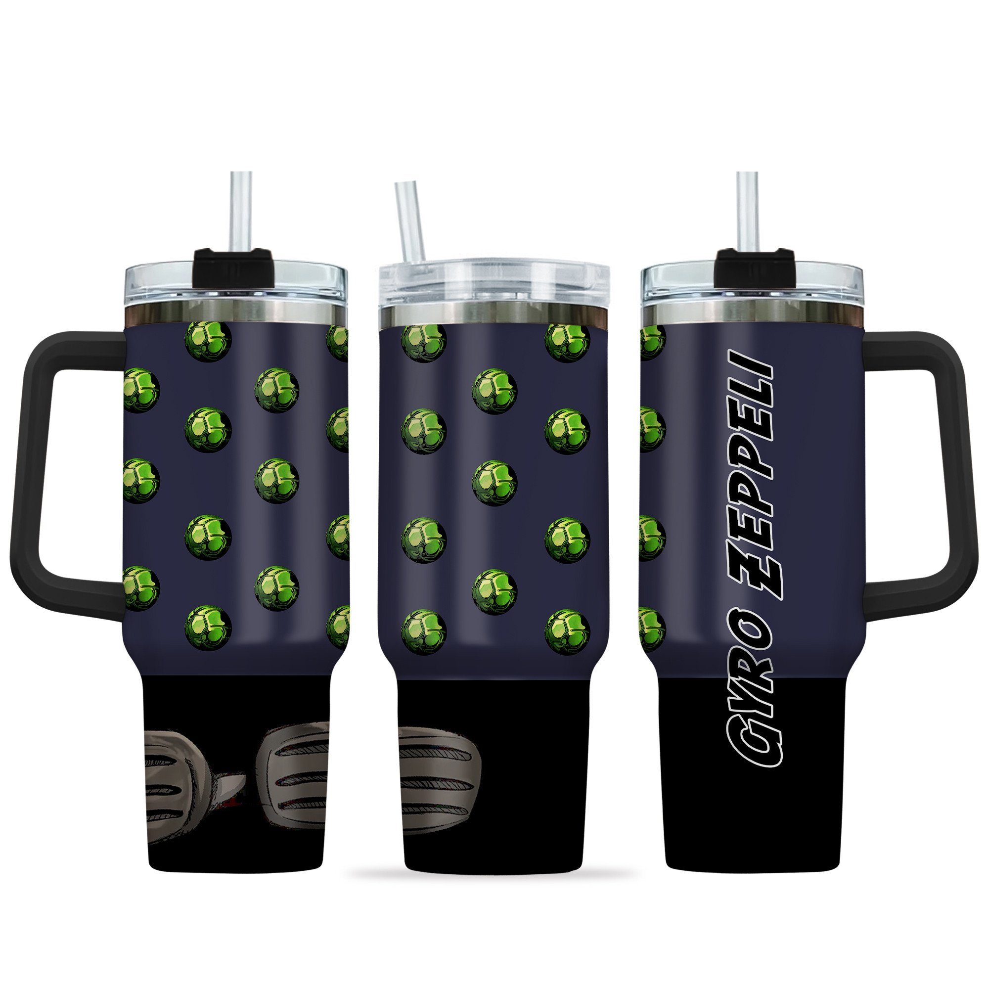 Hydratemerch Gyro Zeppeli JoJo's Bizarre Anime Custom Stanley Quencher 40oz Stainless Steel Tumbler With Handle