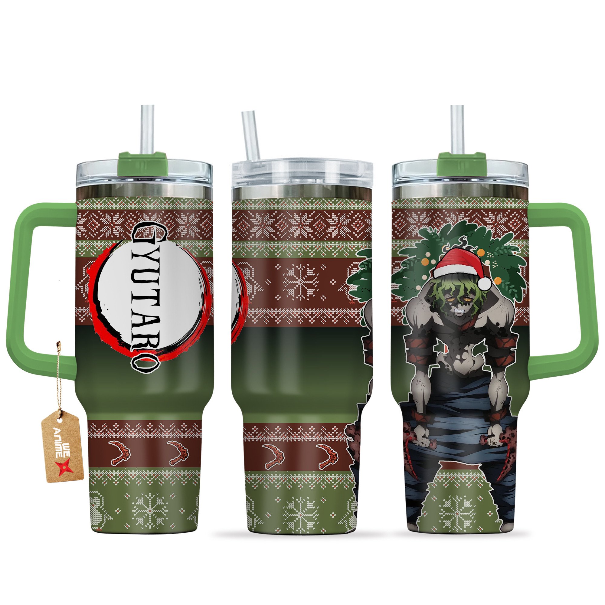 Hydratemerch Gyutaro Demon Slayer Anime Custom Stanley Quencher 40oz Stainless Steel Tumbler With Handle