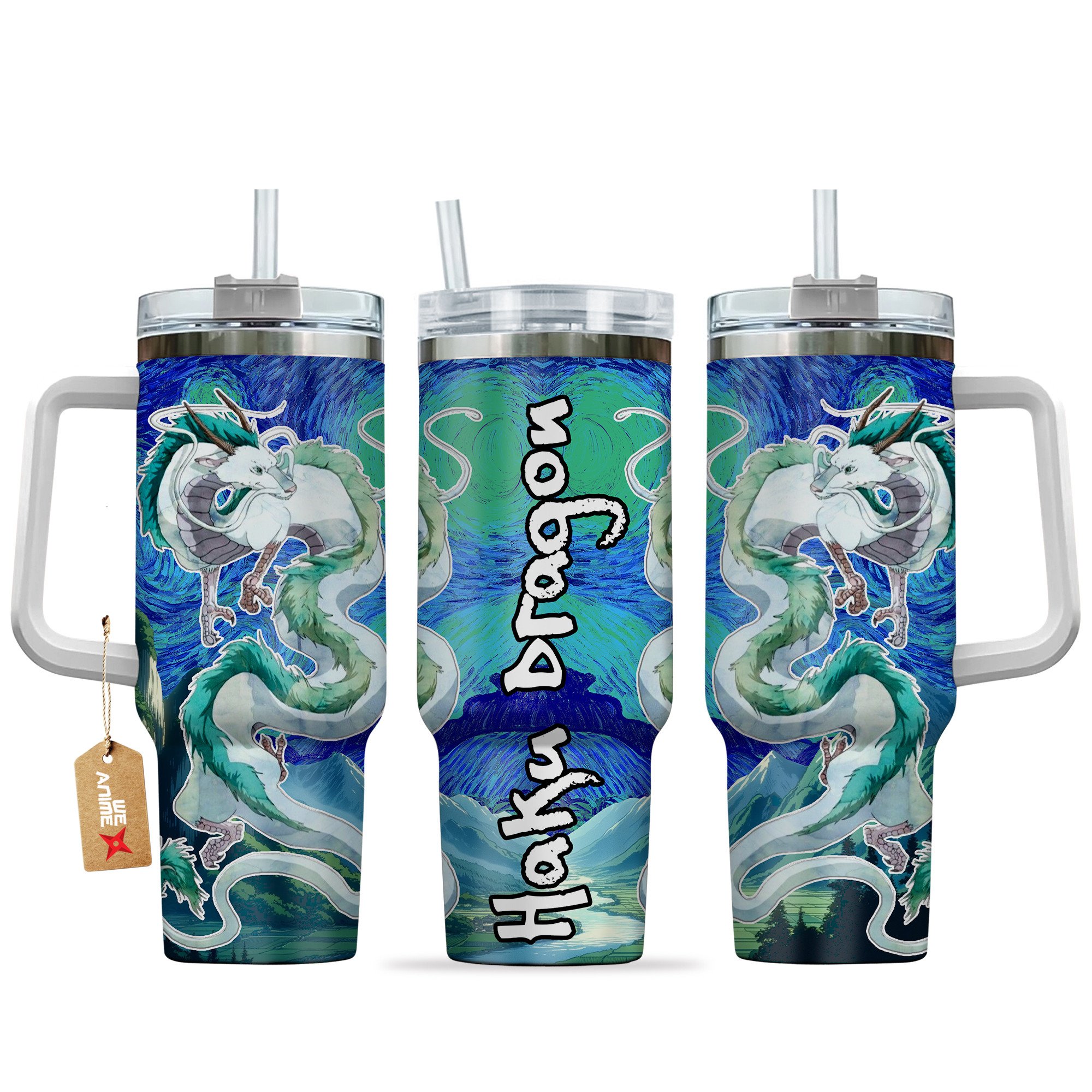 Hydratemerch Haku Dragon Spirited Away Anime Custom Stanley Quencher 40oz Stainless Steel Tumbler With Handle