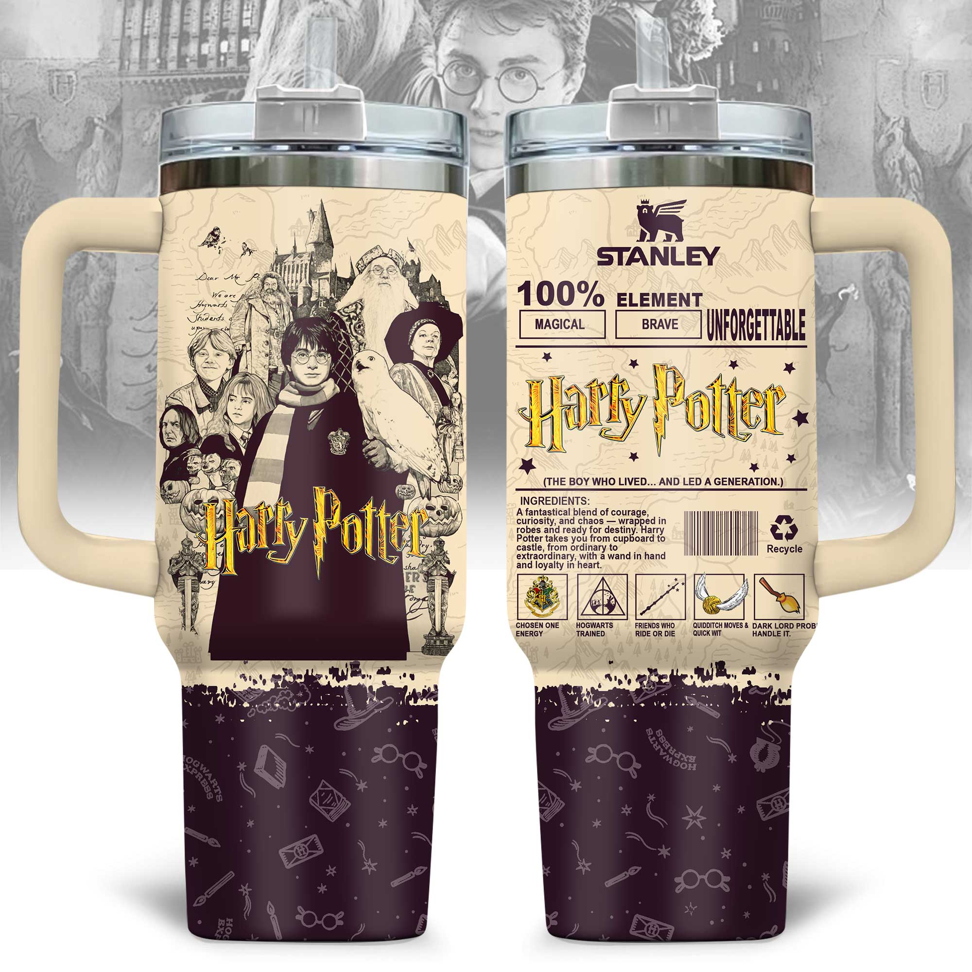 Hydratemerch Harry Potter Movies Custom Stanley Quencher 40oz Stainless Steel Tumbler With Handle