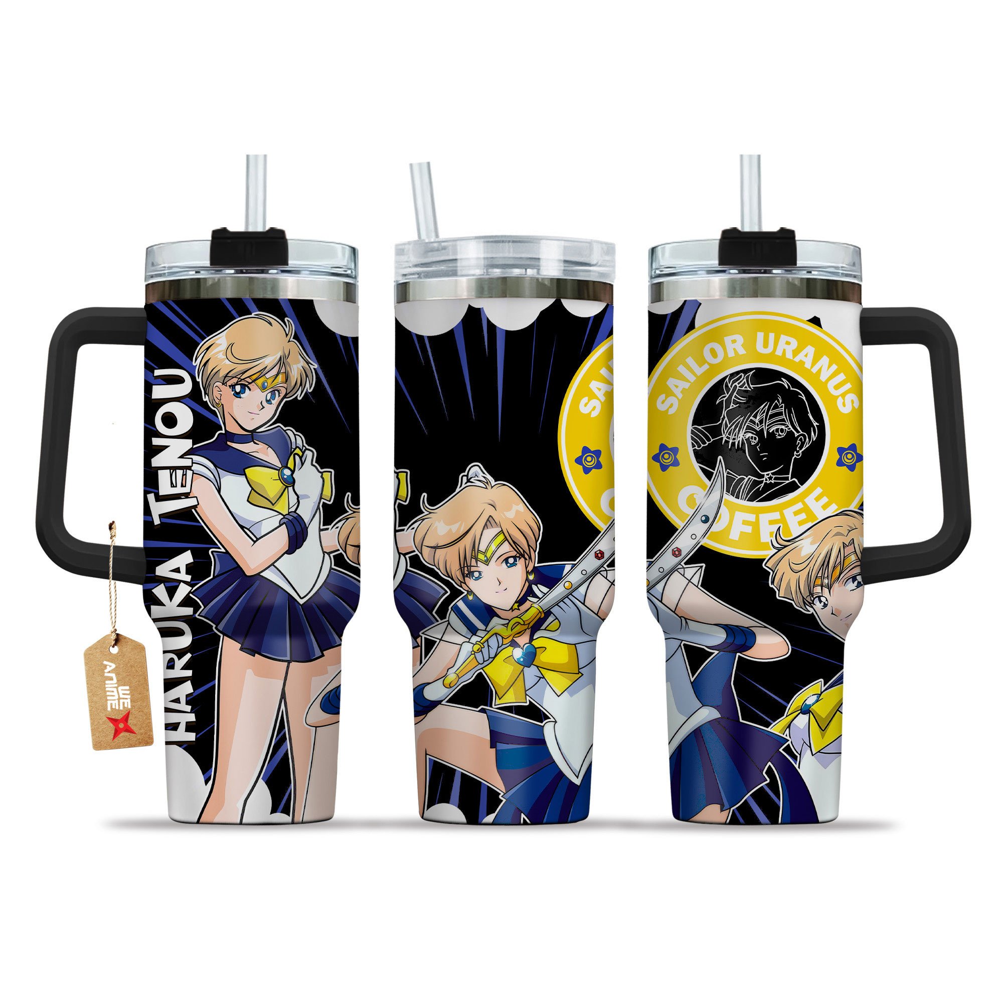Hydratemerch Haruka Tenou Sailor Moon Anime Custom Stanley Quencher 40oz Stainless Steel Tumbler With Handle