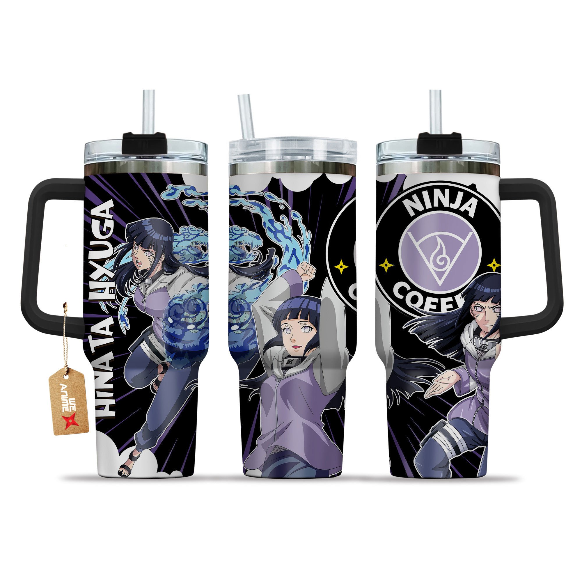 Hydratemerch Hinata Hyuga Naruto Anime Custom Stanley Quencher 40oz Stainless Steel Tumbler With Handle