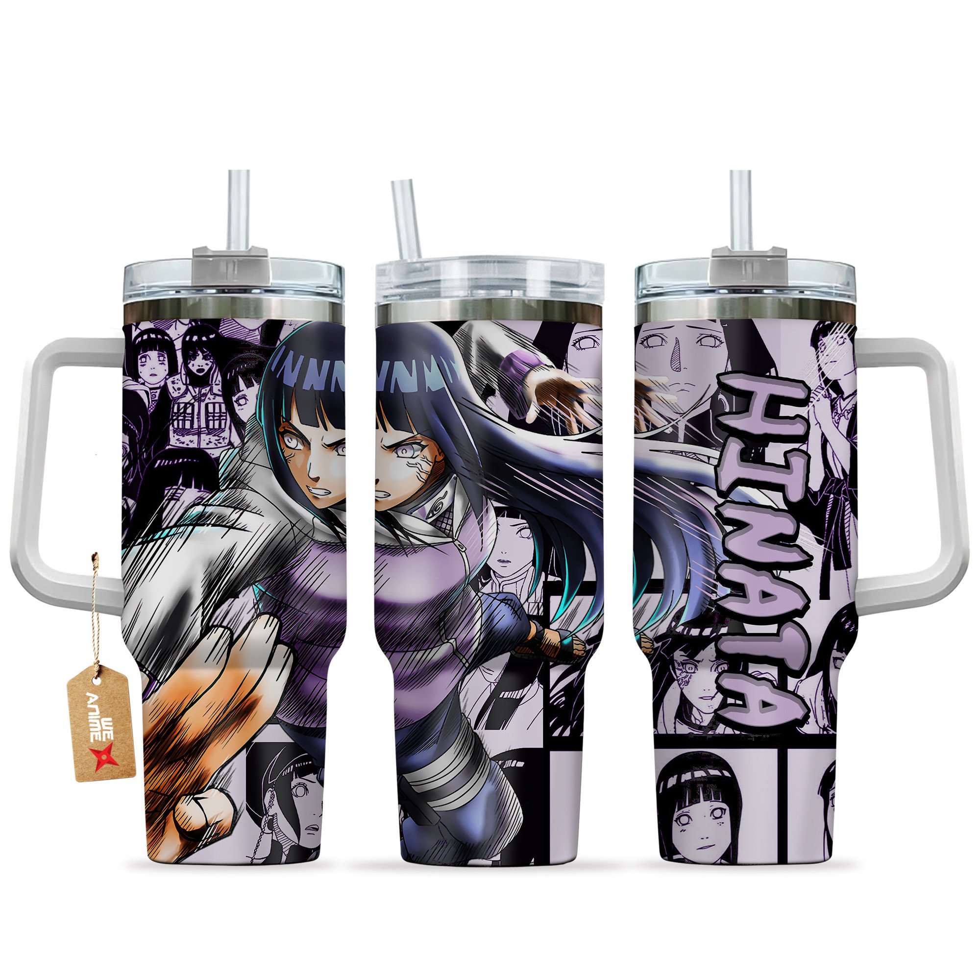 Hydratemerch Hinata Hyuga Naruto Anime Custom Stanley Quencher 40oz Stainless Steel Tumbler With Handle