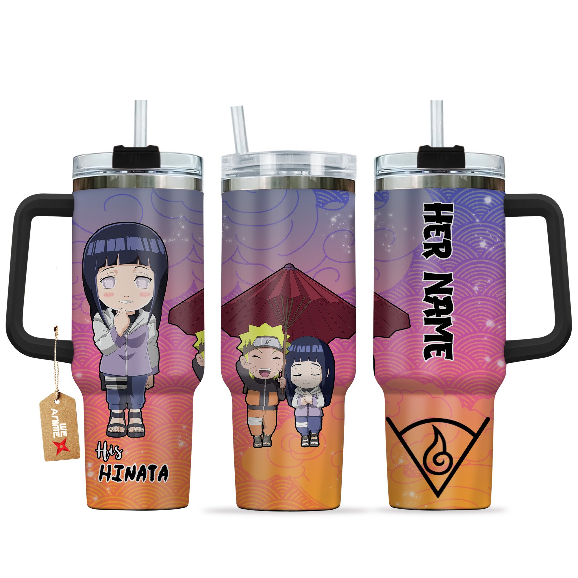 Hydratemerch Hinata Hyuga Naruto Anime Valentine Custom Stanley Quencher 40oz Stainless Steel Tumbler With Handle