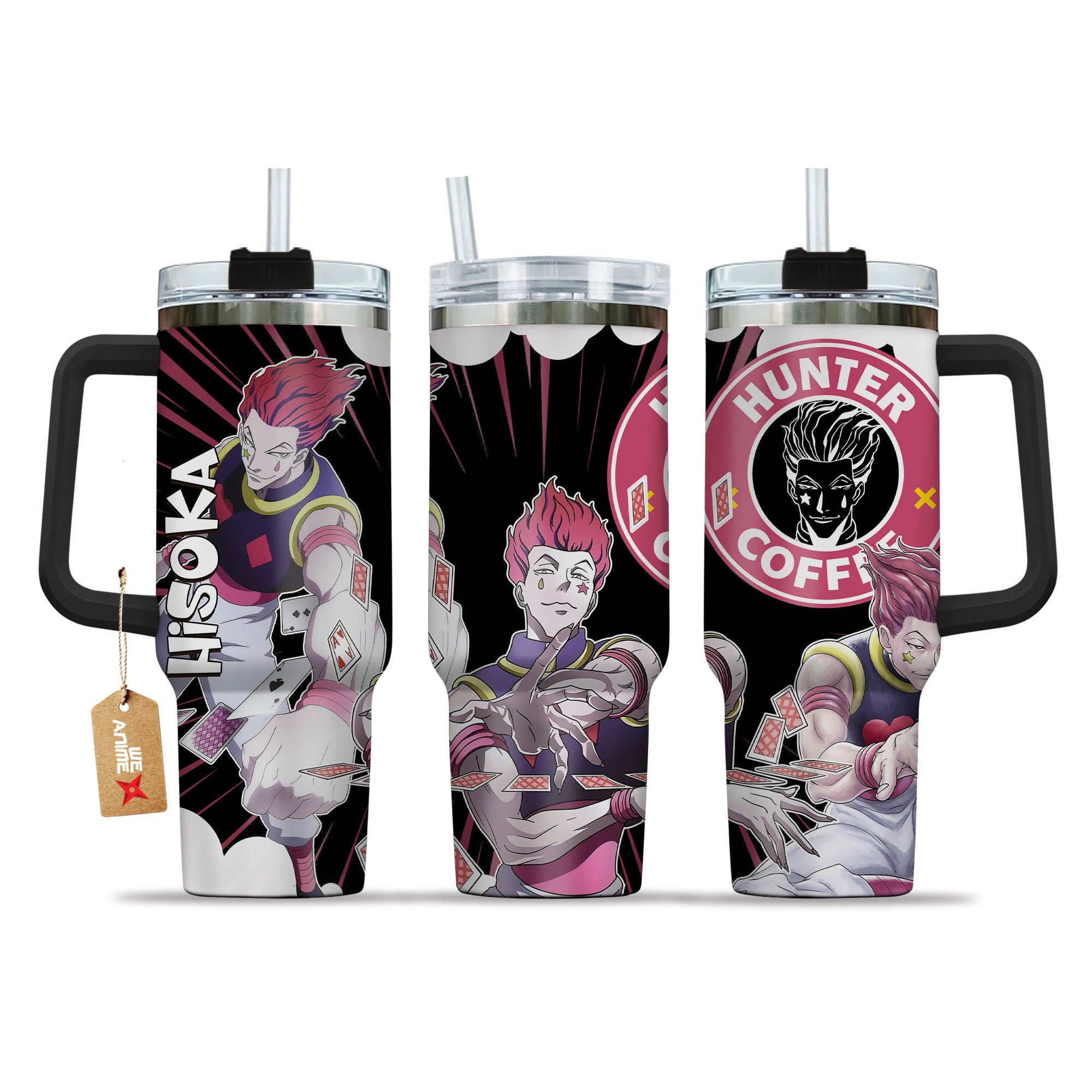 Hydratemerch Hisoka Morow Hunter x Hunter Anime Custom Stanley Quencher 40oz Stainless Steel Tumbler With Handle