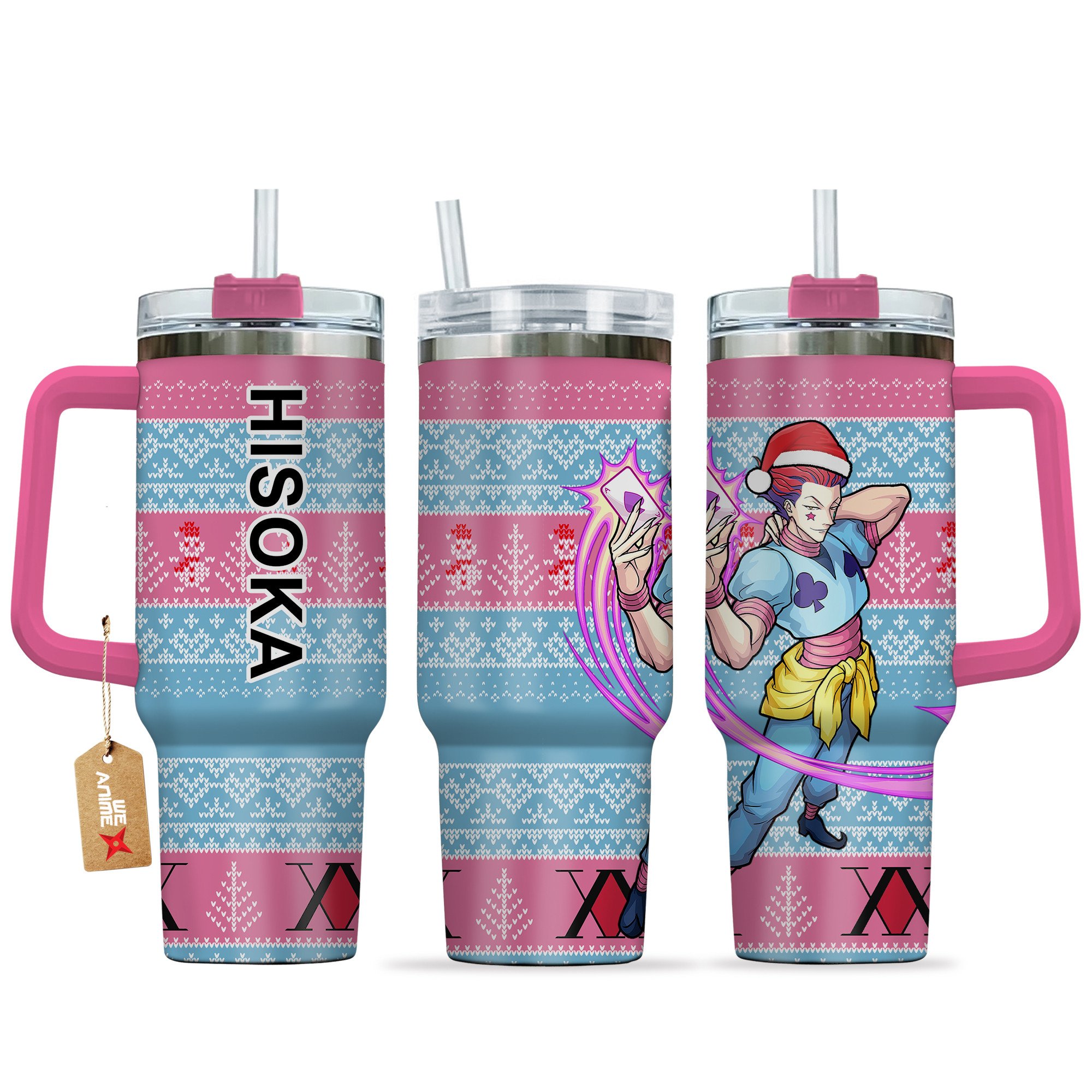 Hydratemerch Hisoka Morow Hunter x Hunter Anime Custom Stanley Quencher 40oz Stainless Steel Tumbler With Handle